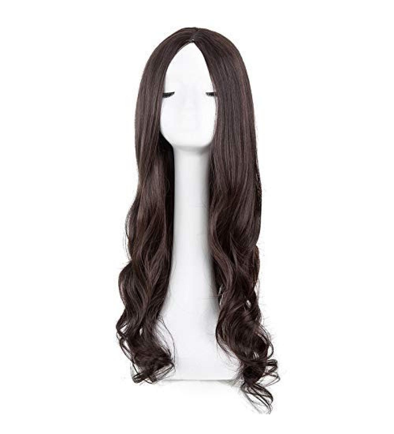 Lfmdjf Dark Brown Wigs Synthetic Heat Resistant Fiber Long Curly Middle Part Line Hair Women Female Party Hairpiece 26inches Bug Brown