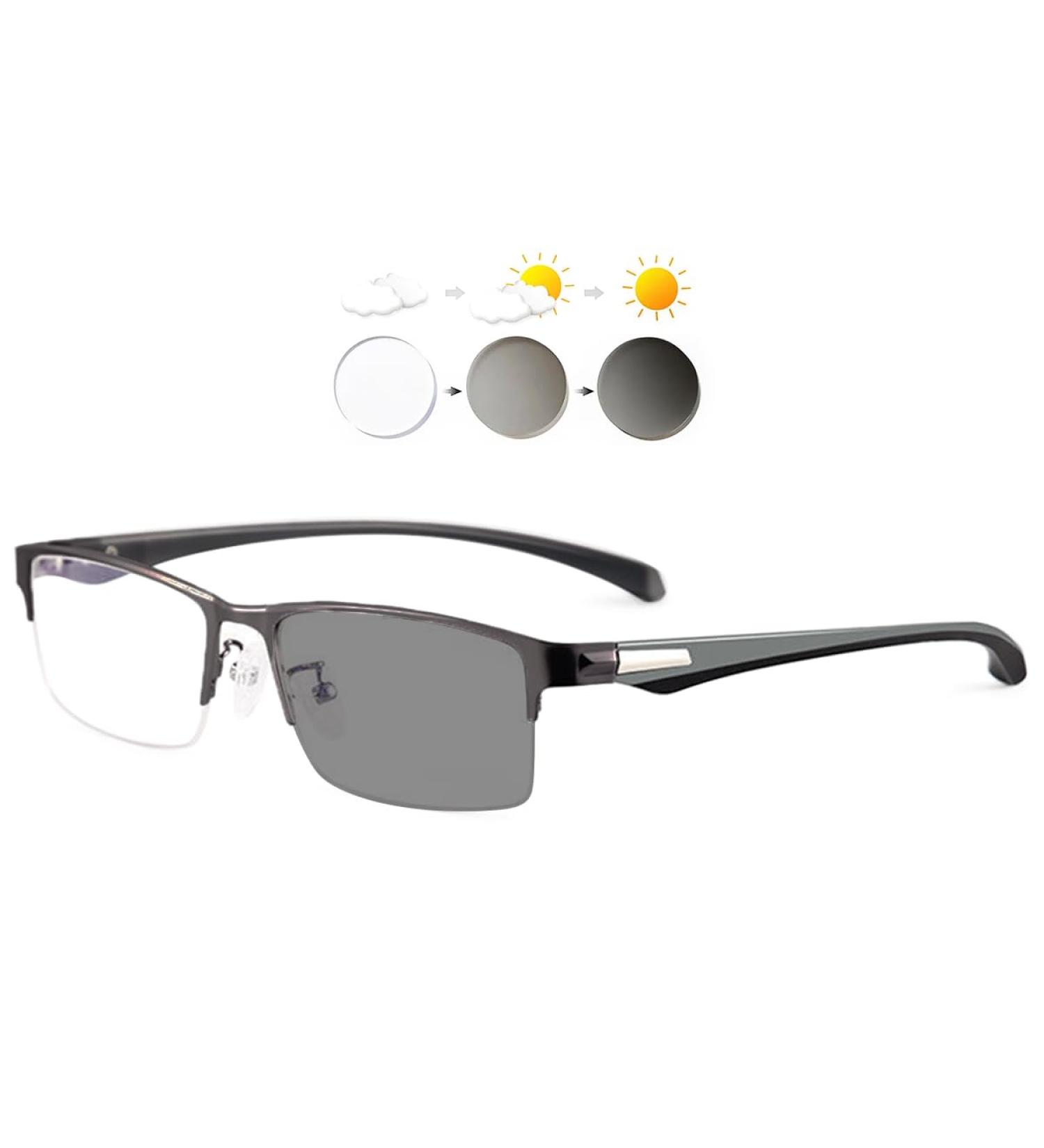 Koosufa Self-Tinting Reading Glasses with Blue Light Filter & UV Protection - Men & Women Halbrand Metal Frame - Available in Multiple Strengths - Buy Online on GoSupps.com