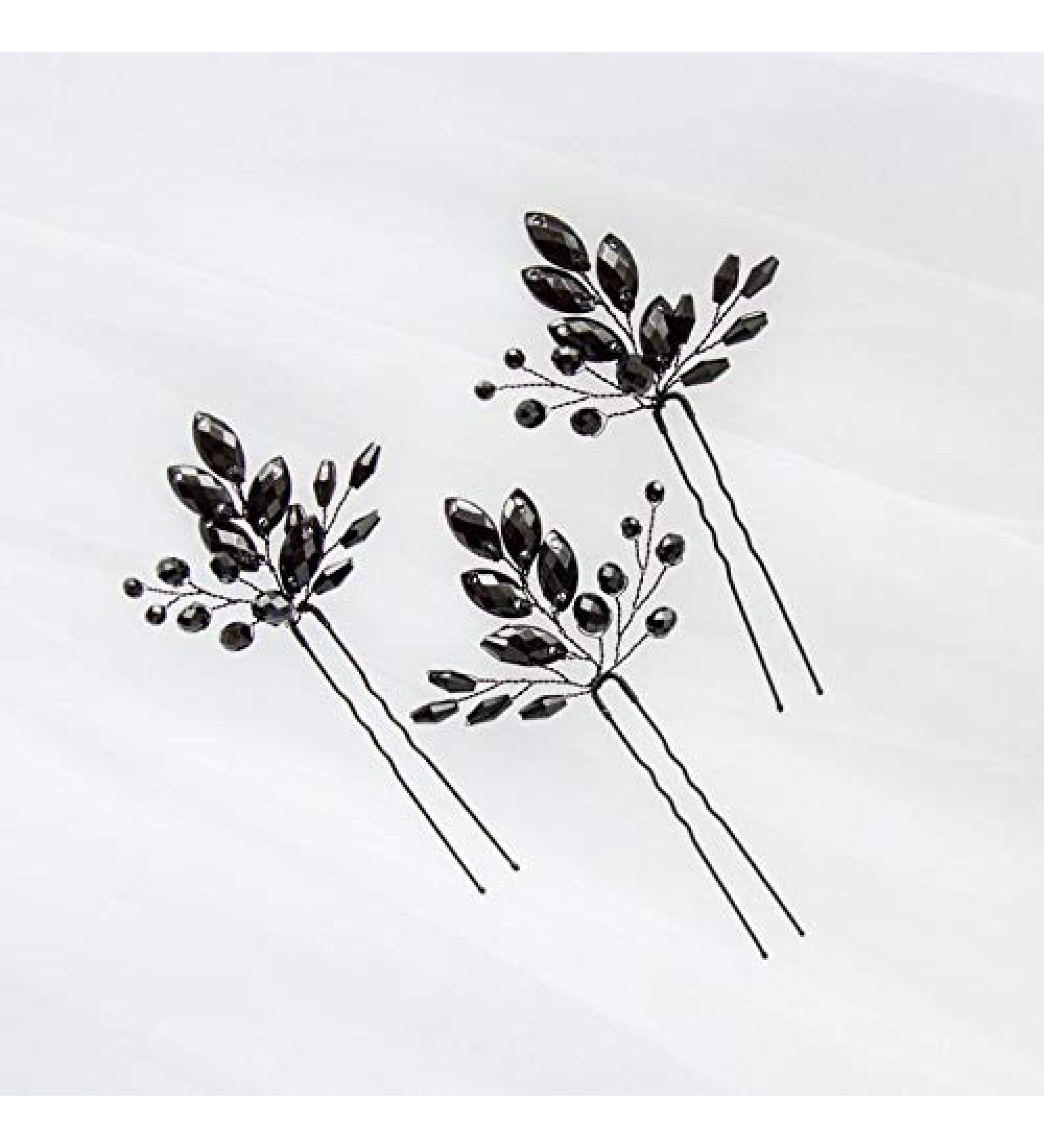 Kercisbeauty Wedding Black Crystal Hair Pins - Bridal Bridesmaid Headpiece Set - Buy Online on GoSupps.com
