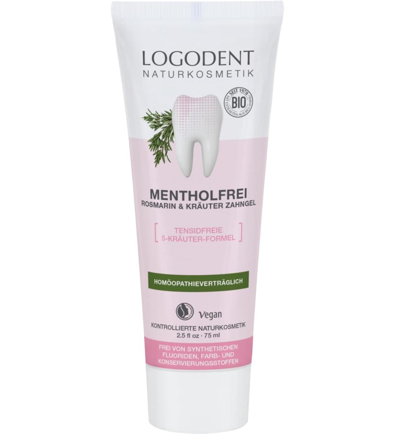 LOGONA Naturkosmetik Logona Menthol-Free Dental Gel with Rosemary and Herbs (6 x 75 ml)