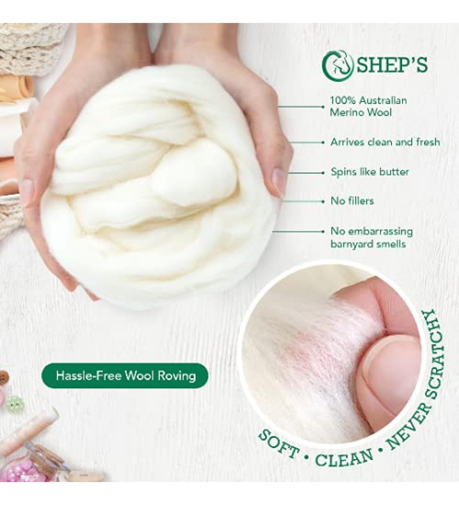 Shep's 100% Natural White Merino Wool Roving Fiber - 2lb - Spinning and Felting Craft Wool - Core Wool USA - Buy Online on GoSupps.com