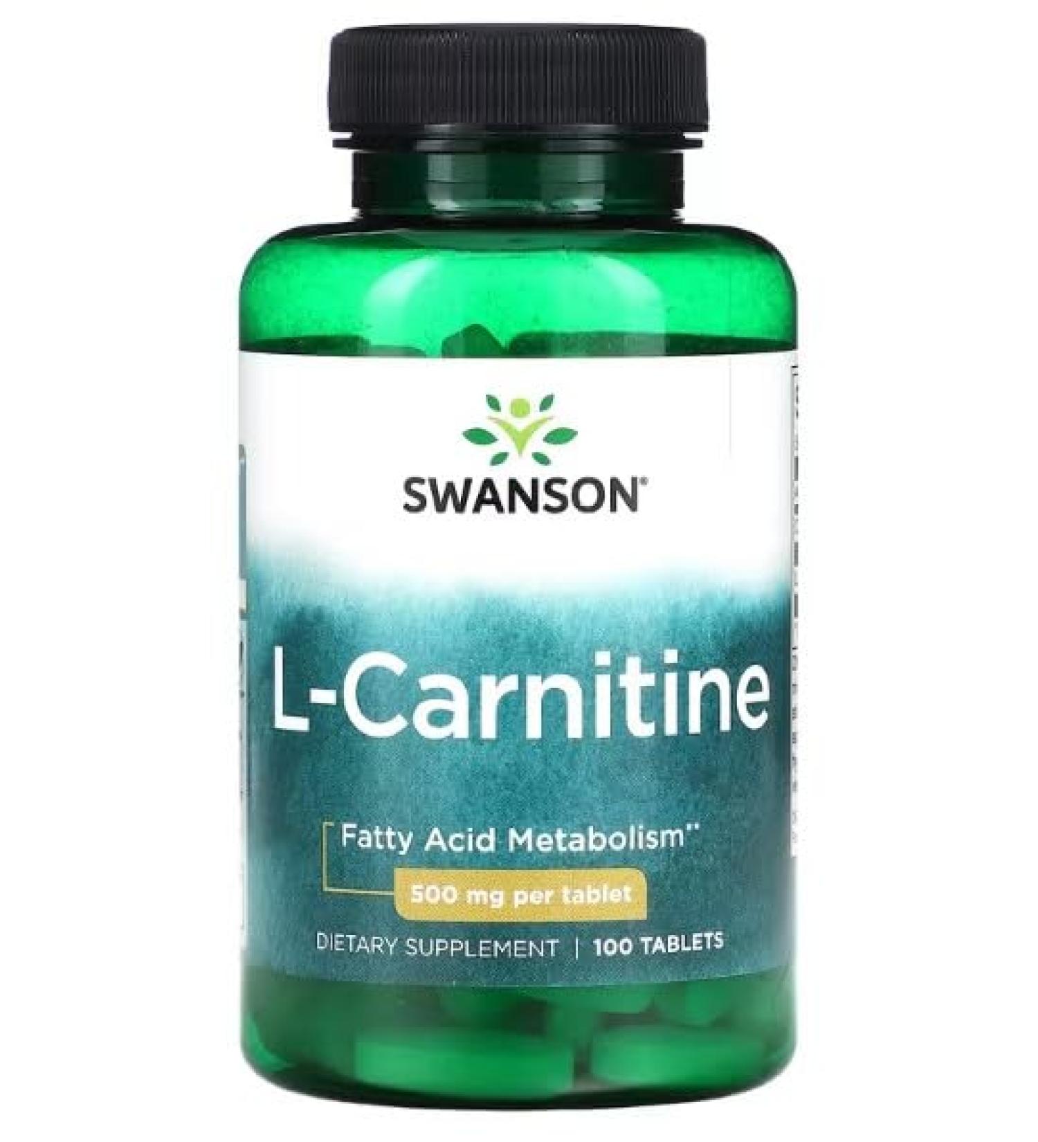 Swanson L-Carnitine 500mg - 100 tabs | Energy and Fat Burner Tablets Natural Supplement for Metabolism and Performance - Buy Online on GoSupps.com
