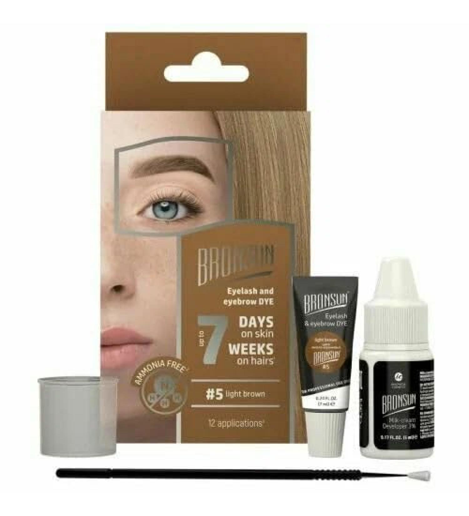 Bronsun Bronsun Eyelash and Eyebrow Dye Kit at Home Color Henna Effect Gel Long Lasting Up to 7 Weeks Ammonia Free Formula 12-18 Uses #5 Light Brown Light Brown