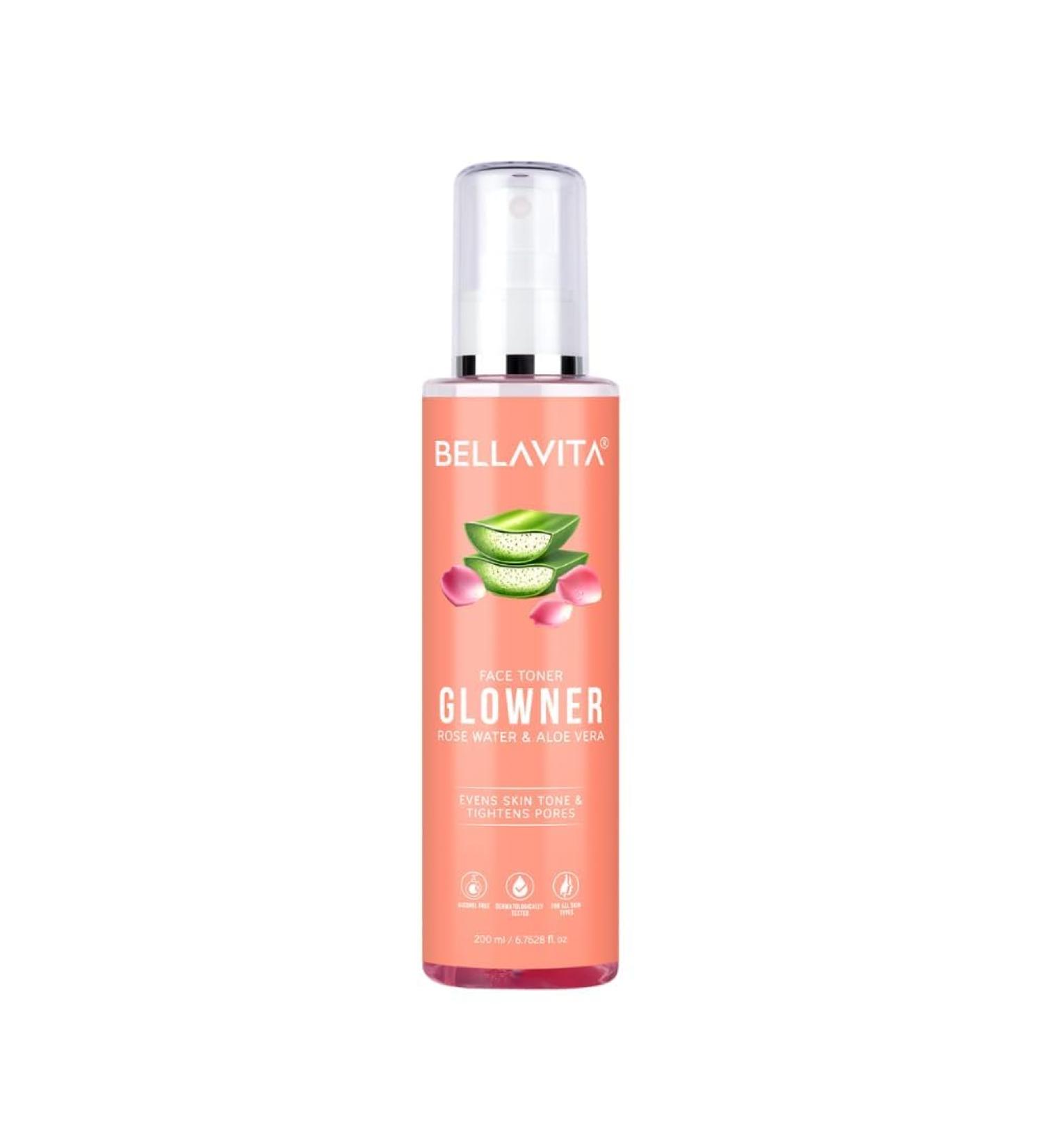 Bella Vita Organic Glowner Face Toner - Alcohol-Free Rose Water 200ml | Pore Minimizing & Tightening Natural Spray for Glowing Skin - All Skin Types - Buy Online on GoSupps.com