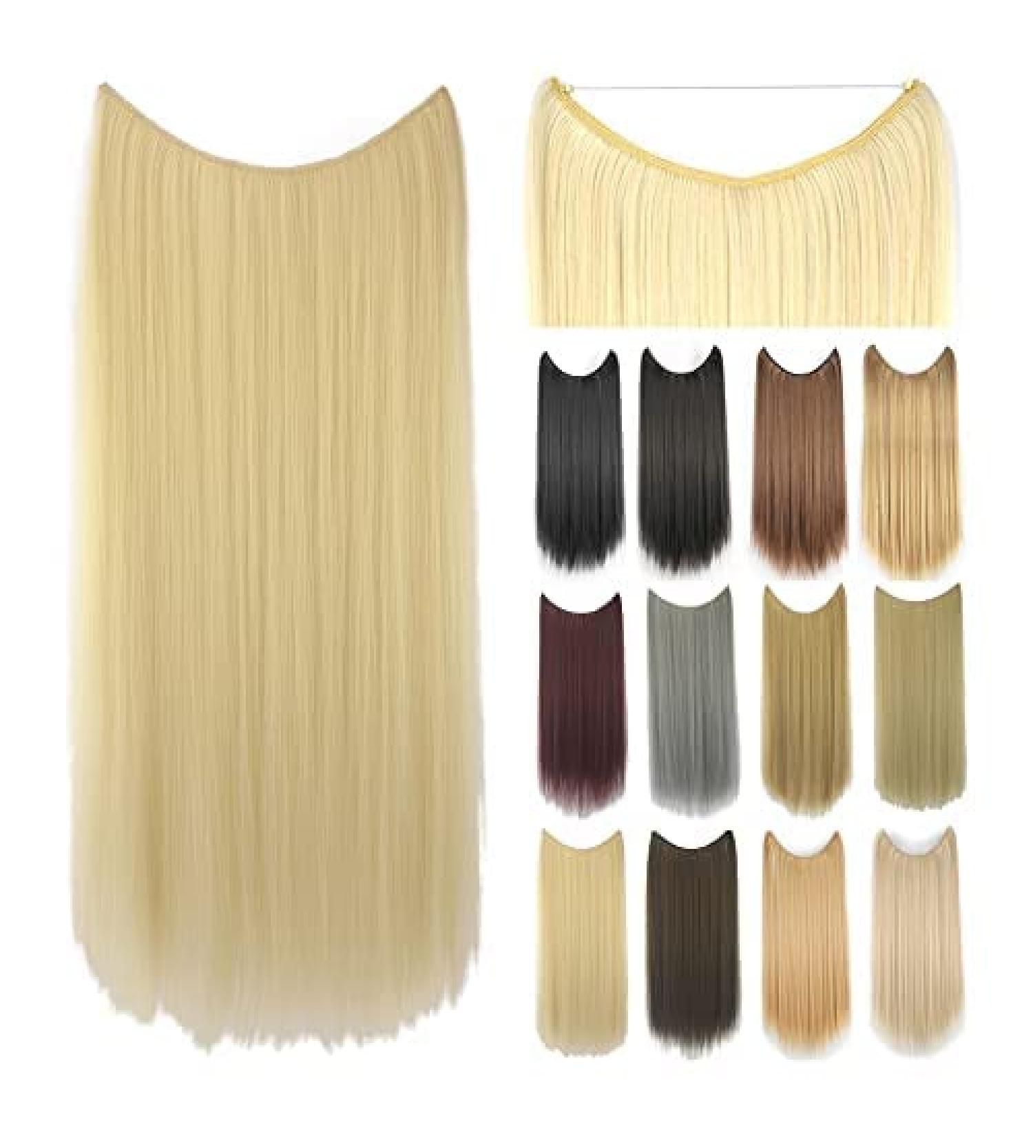 IMISSU 22'' 26'' Long Straight Hair Extensions Fish Line Hairpiece Synthetic Invisible Secret Wire Headwear Flip Hair Piece for Women (22 Inch 613 Blonde) 22 Inch 613 Blonde