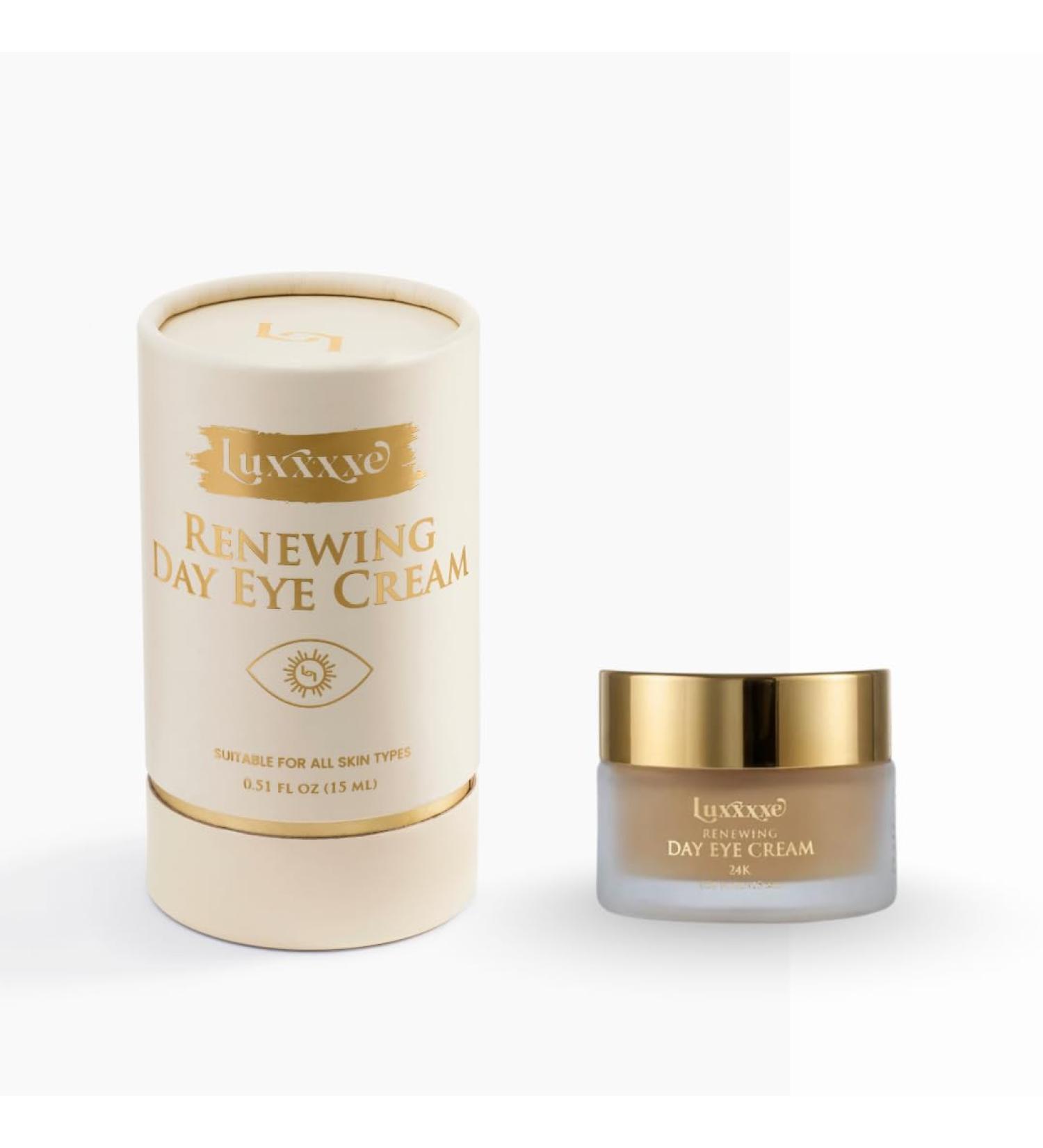 Luxxxxe Renewing Day Eye Cream 24K with Aloe Leaf Extract Cucumber Extract Green Tea Leaf Extract Sweet Almond Oil Anti-Aging Hydrating Brightening Formula - Buy Online on GoSupps.com