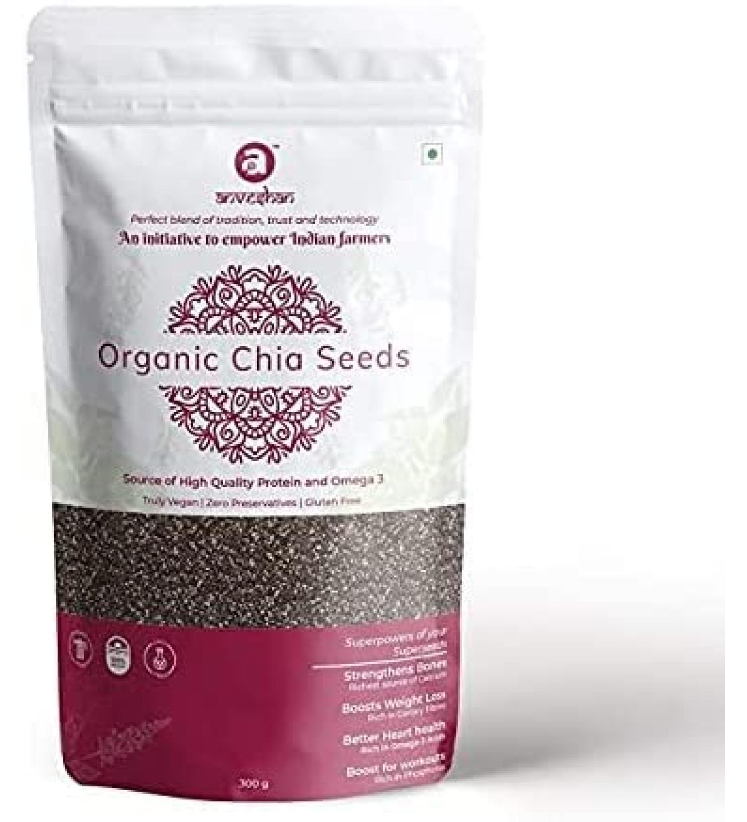  AOZA Anveshan Organic Chia Seeds | Unroasted | USDA Certified | Weight Loss Management | Rich in Omega-3 Fatty Acids | 300g Pouch - Buy Online on GoSupps.com