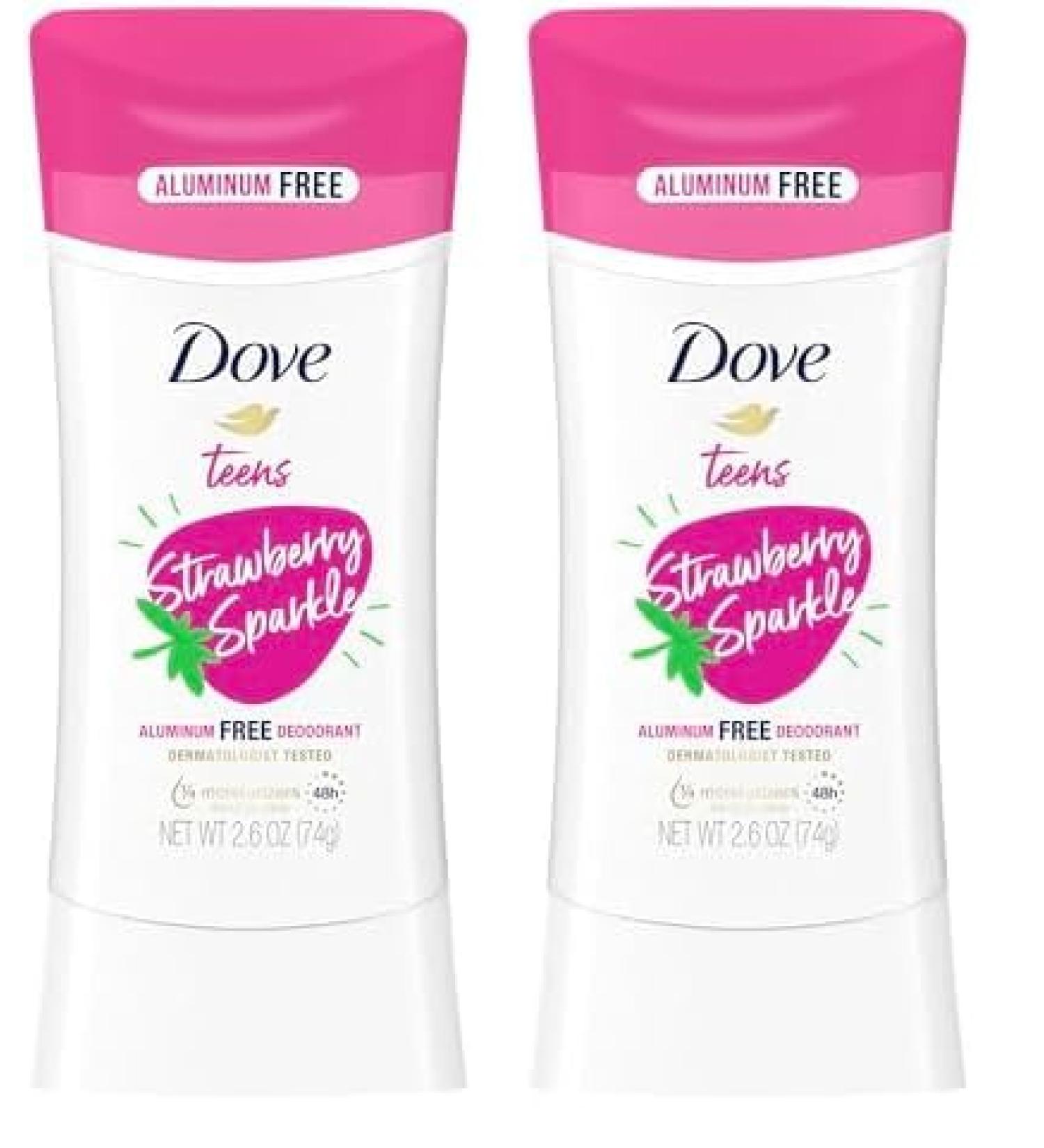 Dove Teens Deodorant Stick Strawberry Sparkle for gentle underarm care 48-hour odor protection and aluminum free deodorant 2.6 oz (Pack of 2) - Buy Online on GoSupps.com