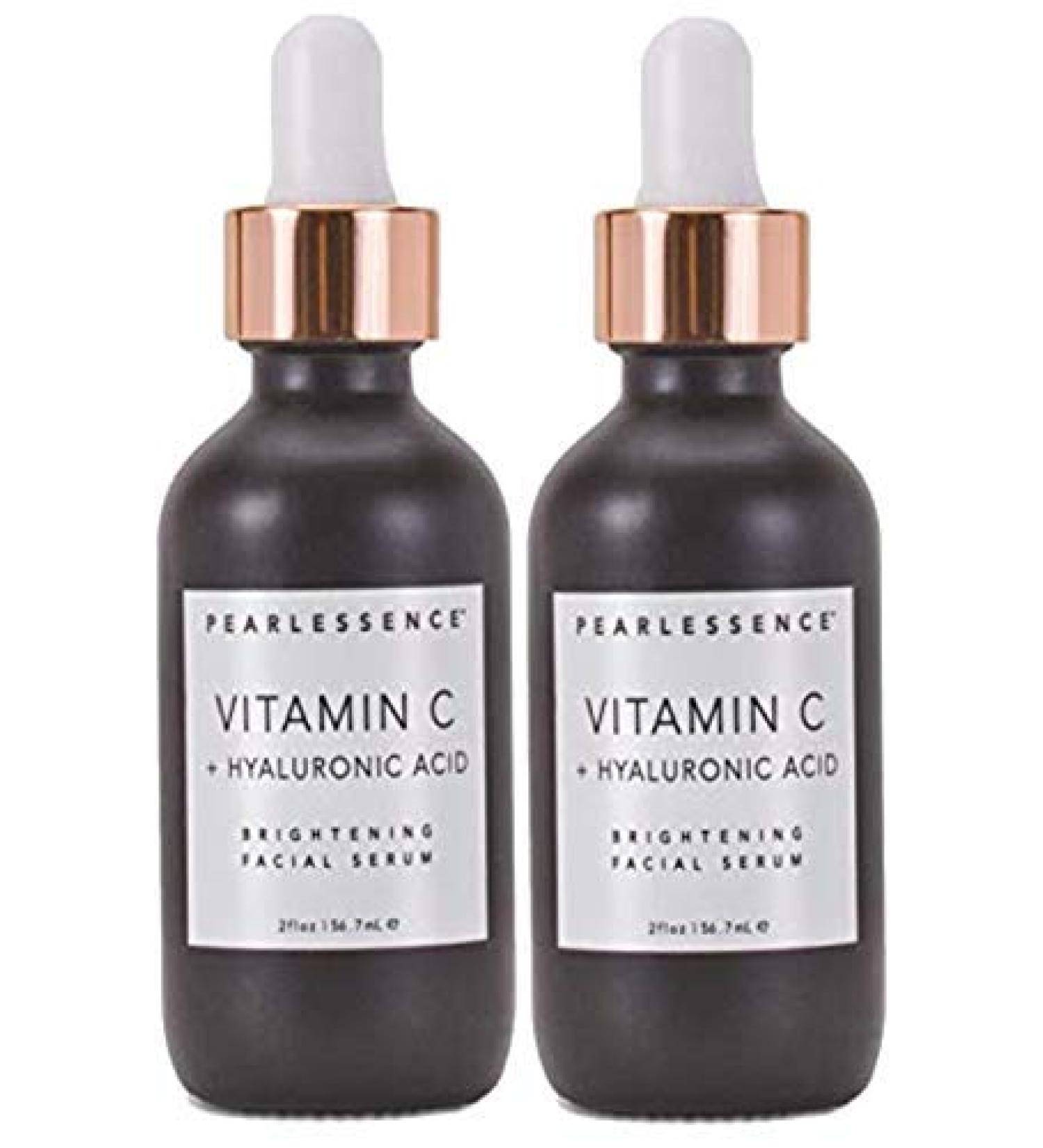 Pearlessence Brightening Facial Serum with Vitamin C & Hyaluronic Acid - Powerful Hydration to Help Plump & Brighten Skin | USA Made (2 oz 2 Pack) 2 Fl Oz (Pack of 2)