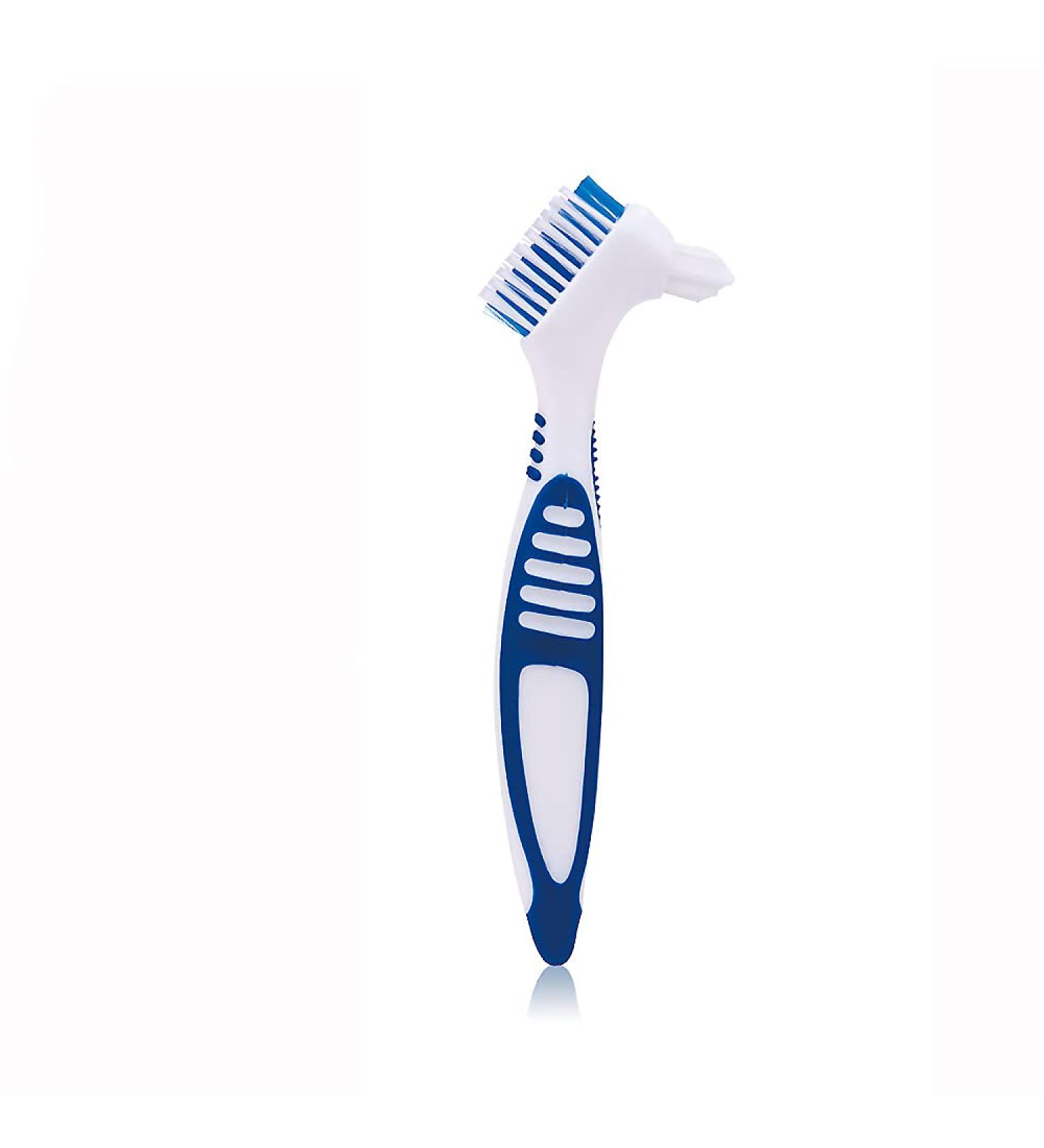 Blue Double Bristle Head Denture Brush - Portable False Teeth Cleaning Brush for Optimal Care - Buy Online on GoSupps.com