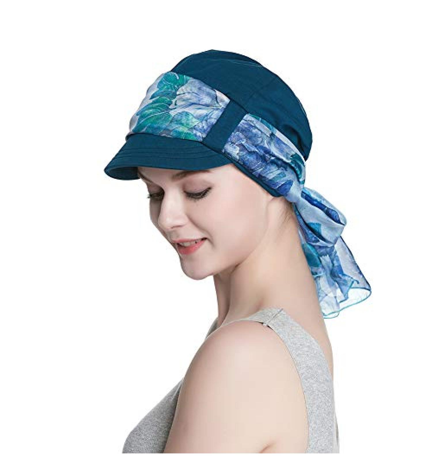 Bamboo Lined Cotton Hat and Scarf Set | Women's Blue Floral | Breathable Fabric - Buy Online on GoSupps.com