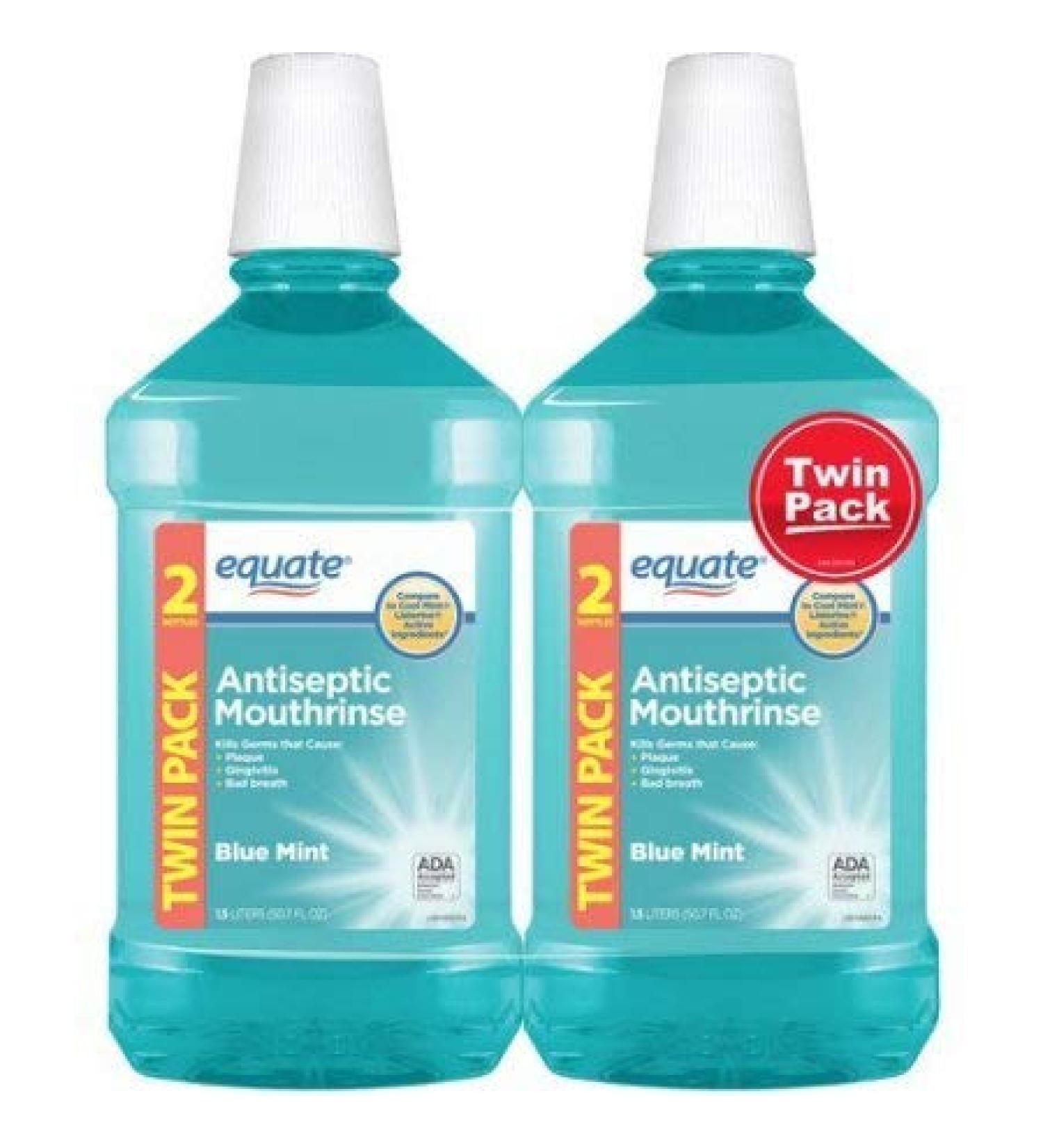 Equate Antiseptic Mouthrinse  Blue Mint  1.5 L  2 Ct