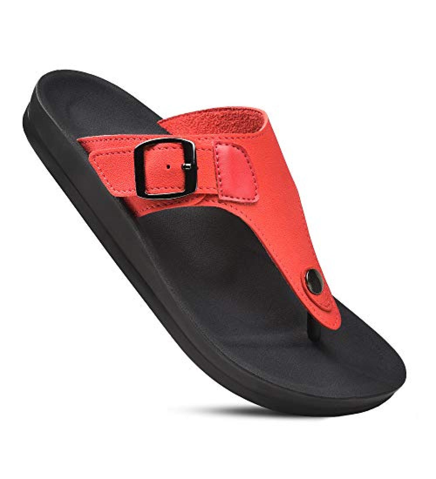 AEROTHOTIC Women's Trench Arch Support Sandals - Red (Size 9) | Adjustable Strap - Buy Online on GoSupps.com