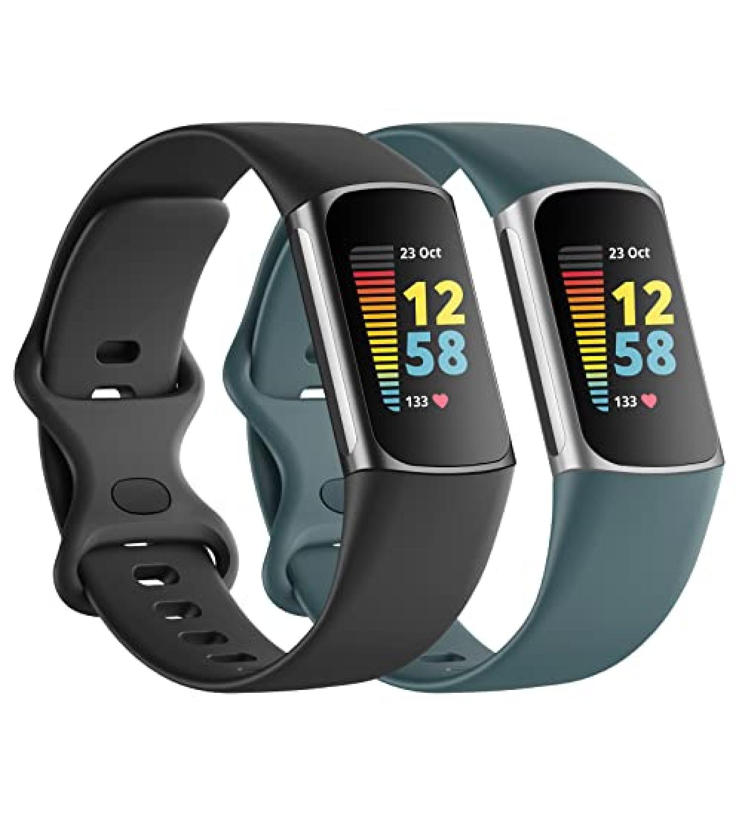 Zebre 2-Pack Bands for Fitbit Charge 5 | Soft Silicone Waterproof Replacement Straps | Black/Blue | Compatible with Fitbit Charge 5 Fitness Tracker - Buy Online on GoSupps.com