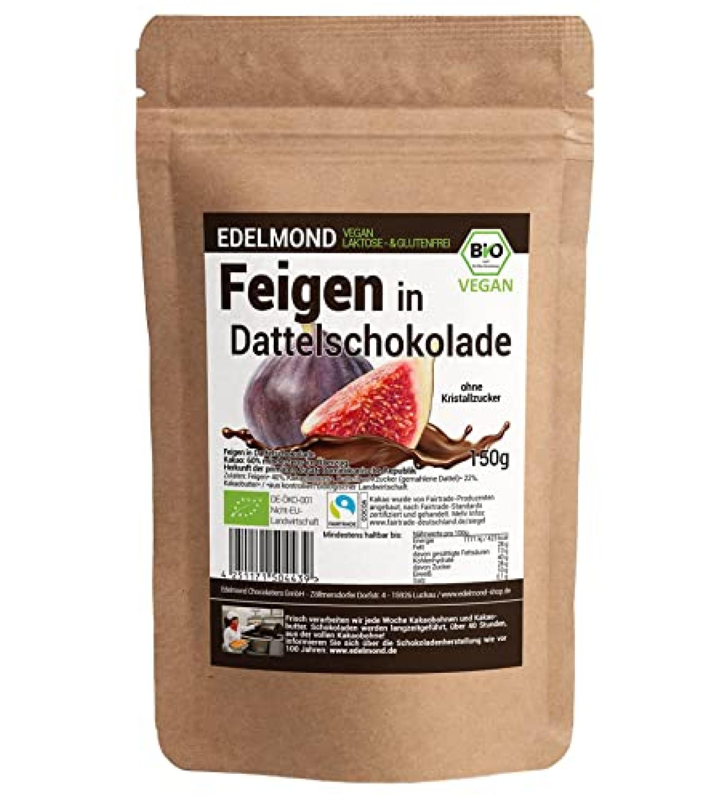Organic Raw Figs in Dark Chocolate - Edelmond 150g | Sugar-Free Cocoa Fruit Candy - Buy Online on GoSupps.com