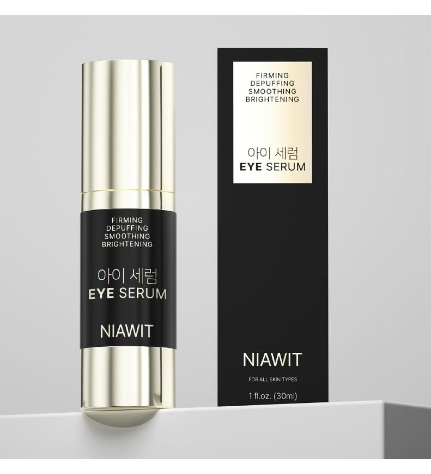 NIAWIT Eye Serum Dark Circle & Puffiness Care Smooths Fine Lines with Niacinamide Caffeine & Hyaluronic Acid Lightweight Comfortable Formula for All Skin Types 1 FL.OZ