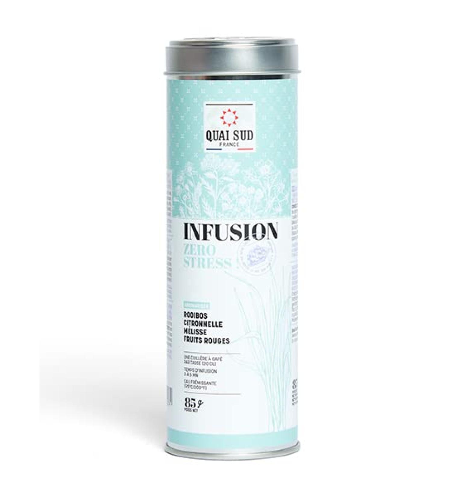 INFUSION Z RO STRESS AROMATIS E ROOIBOS - CITRONNELLE - M LISSE - FRUITS ROUGE Bo te Ronde 85 g