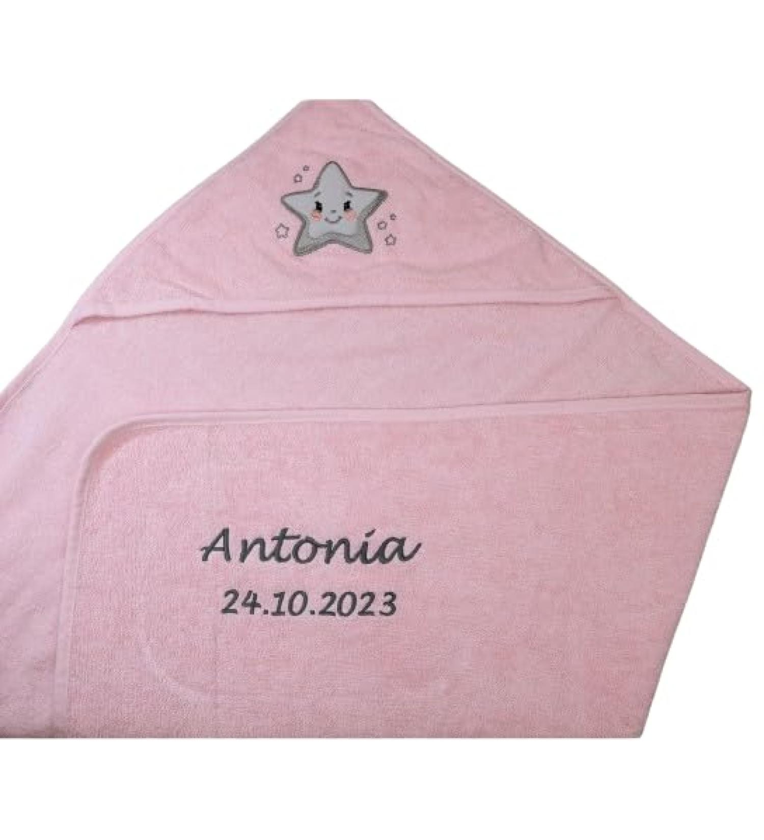 Hooded Towel with Embroidered Name - Pink Star - 100x100 cm Baby Gift | Soft & Absorbent - Buy Online on GoSupps.com