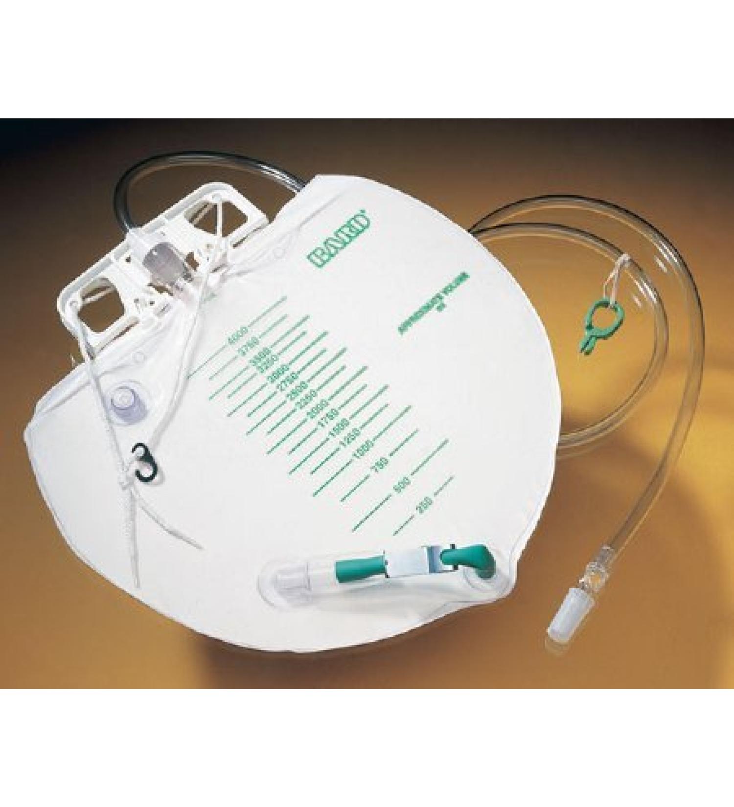 5 -Pack Bard Large Capacity Center Entry Urinary Drainage Bag 4000ml Bed Bag Sterile - Center Entry 4000ml