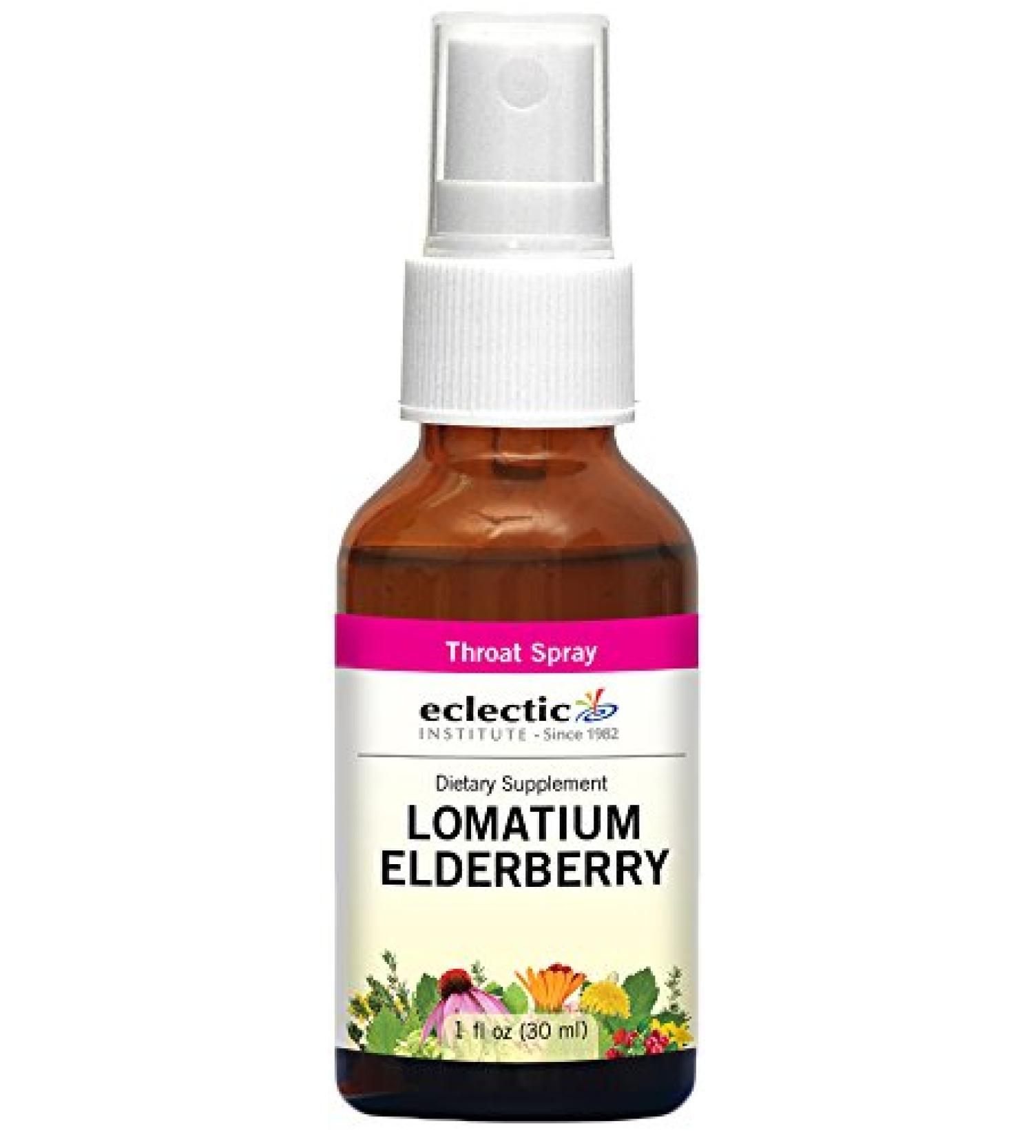 Eclectic Institute Throat Spray Lomatium Elderberry 1 fl oz (30 ml)