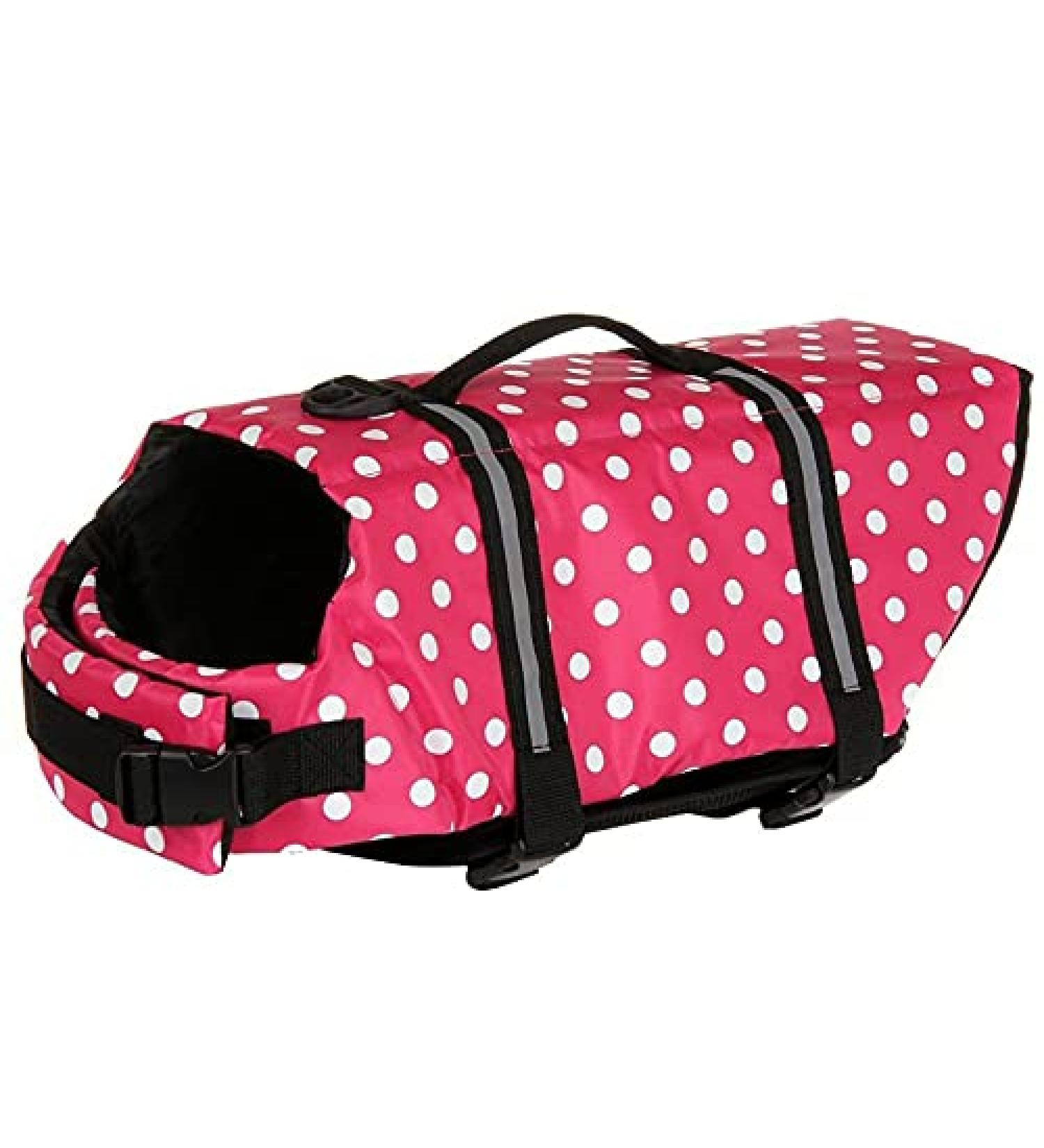 Dog Life Jacket for Small & Large Dogs | Safety Swim Vest with Grip - Red Dot (M) - Buy Online on GoSupps.com
