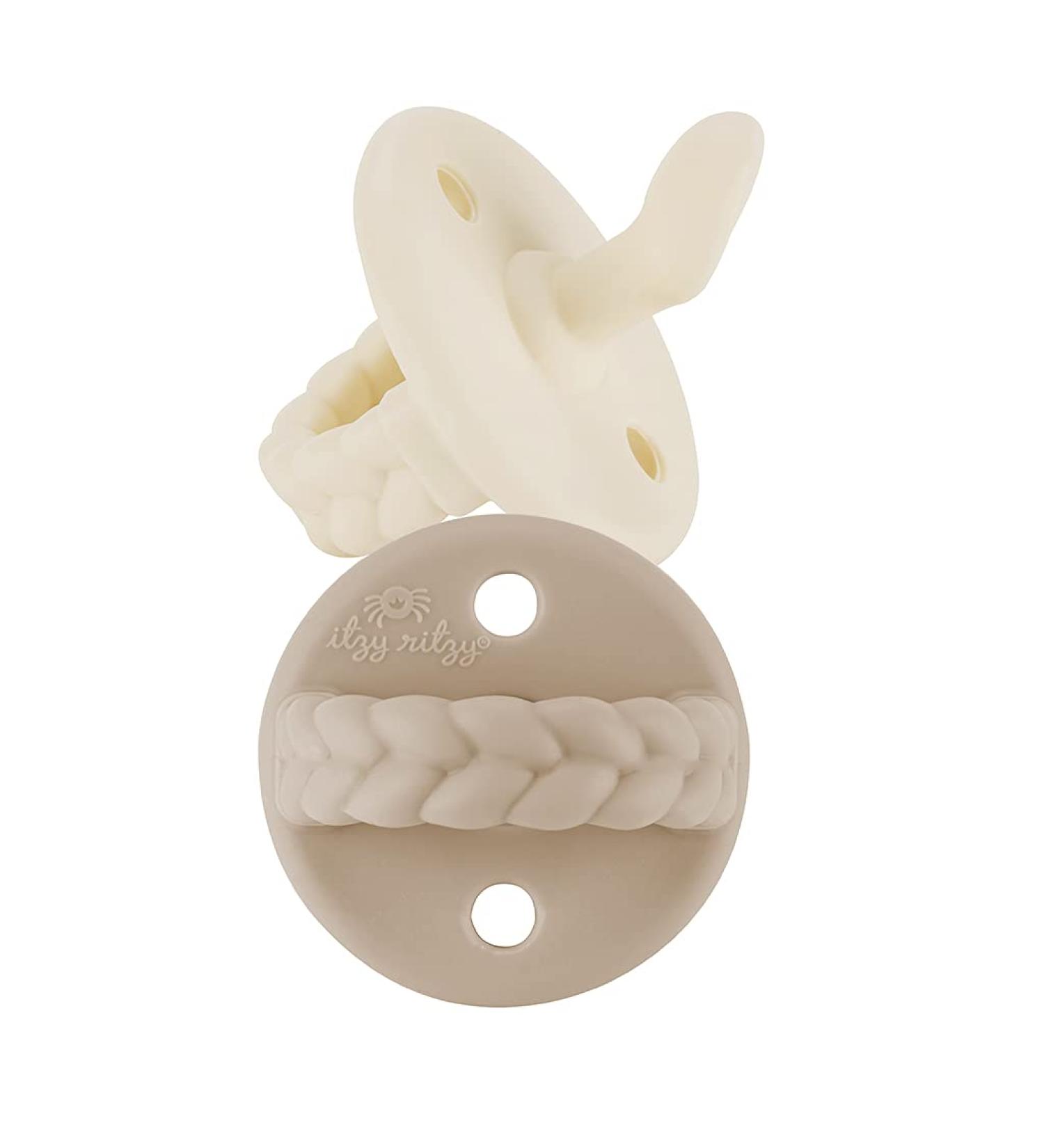 Itzy Ritzy Sweetie Soother Silicone Pacifiers with Handle | Set of 2 in Buttercream & Toast | Ages 0-6 Months - Buy Online on GoSupps.com