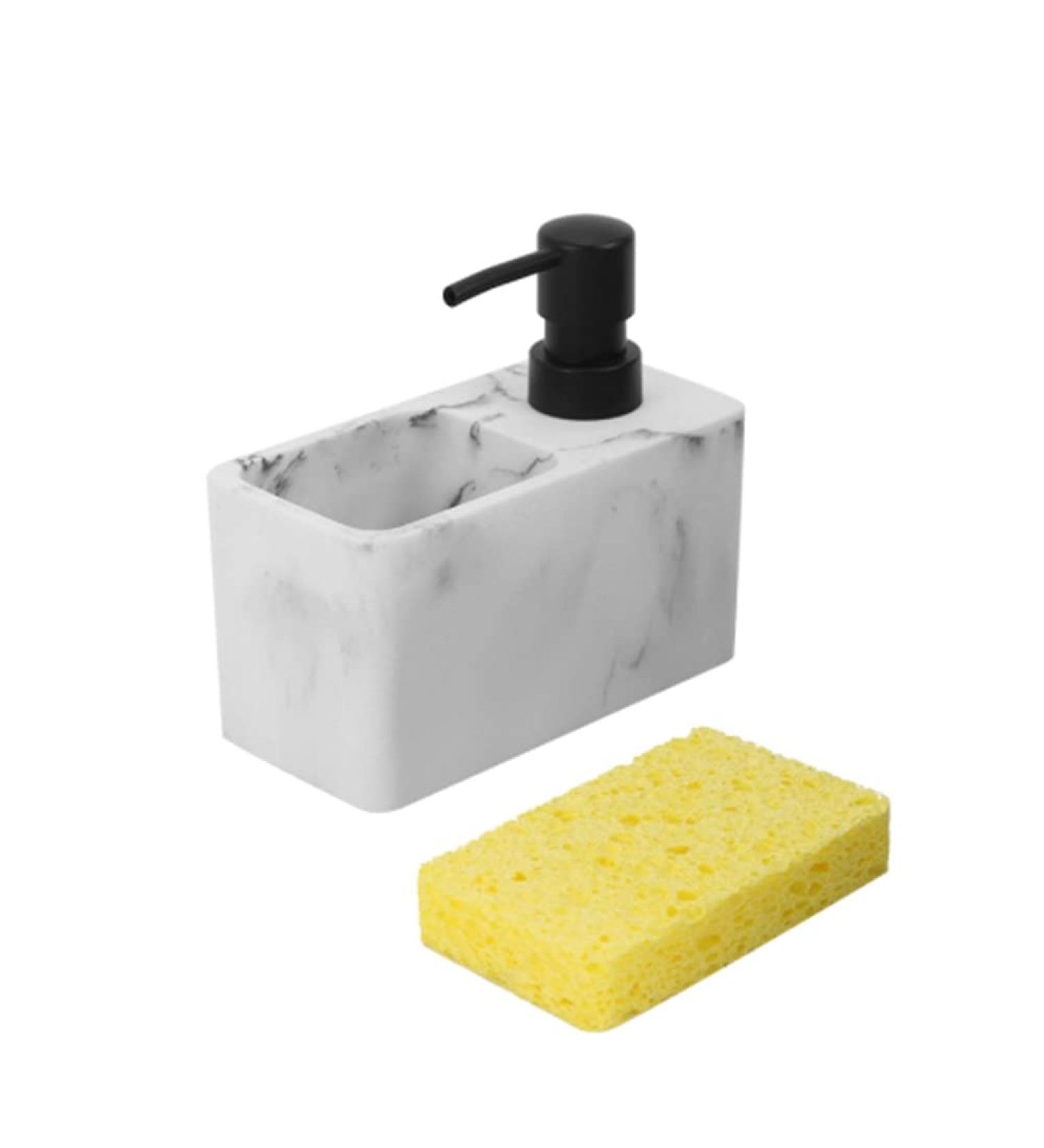 Srutueo Press-Type Bottle Detergent Dispenser Bathroom Sink Kitchen Soap Dispenser White with Dish Brush Sponge - Buy Online on GoSupps.com