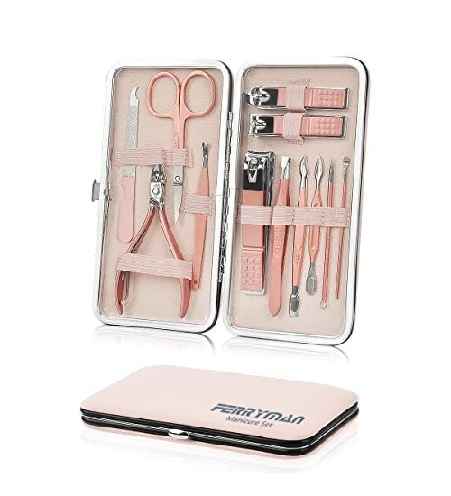 Maincure Set MOMSIV Professional 12Pcs Stainless Steel Nail Clippers Set Pedicure Kit Grooming Tools with PU Leather Case for Girls and Women Gift Rose Gold - Buy Online on GoSupps.com