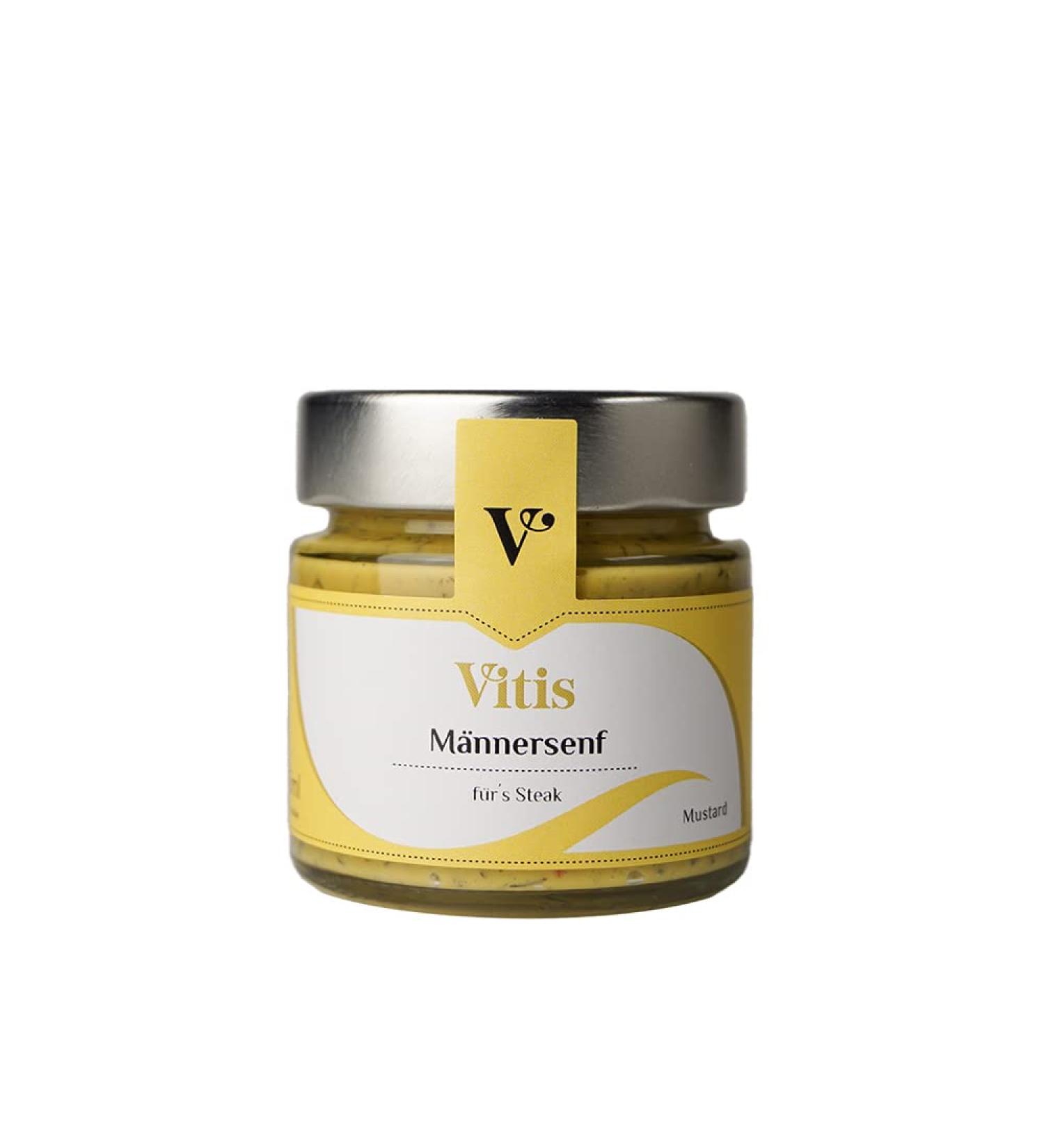Vitis Vitis Mustard for Men Steak or Sausage Coarse and Spicy Grain with Pepper Glass 115ml Gift Idea for Men and Women