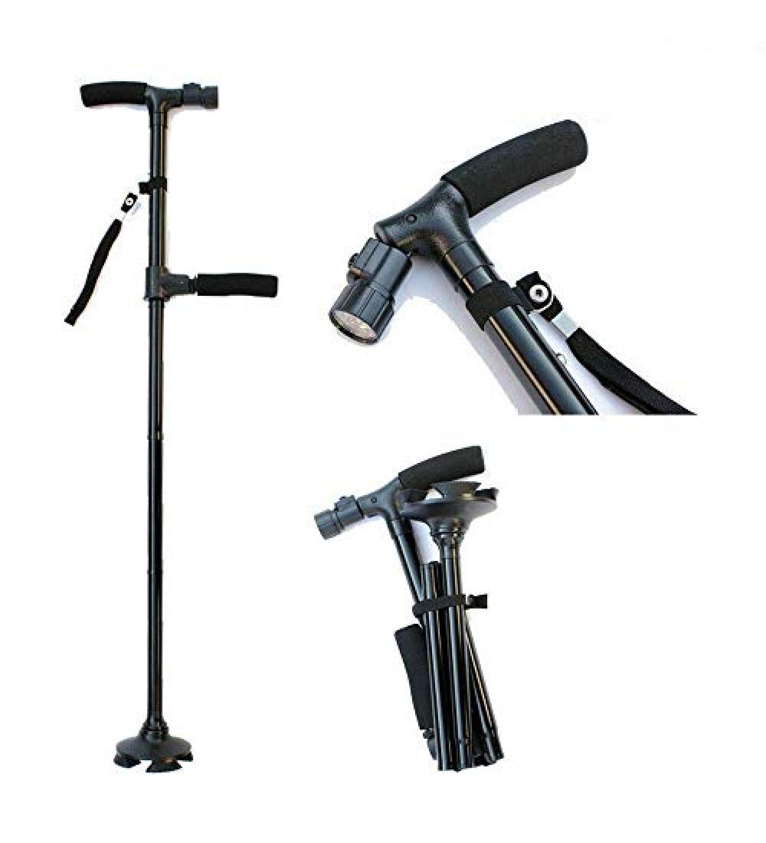 Multifunctional Walking Stick Adjustable Non-Slip Aluminum Alloy Four-Corner Crutches for Elderly 5-Level Height Adjustment for Men and Women Arthritis Elderly and Disabled with Led Light - Buy Online on GoSupps.com