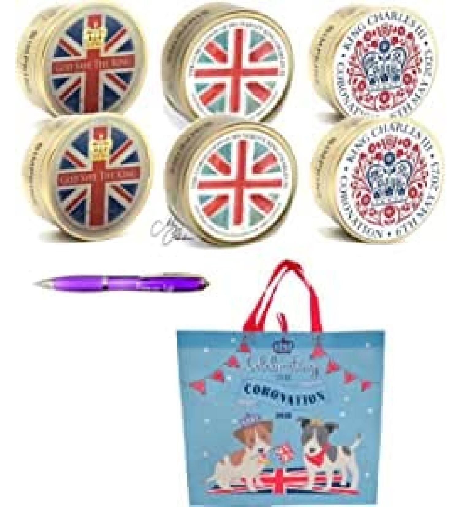 Coronation King Charles III Simpkins Mixed Fruit Tin Coronation Variety Multi pack With Gift Bag Pack of 6 in a Premier Life Store Box - Buy Online on GoSupps.com