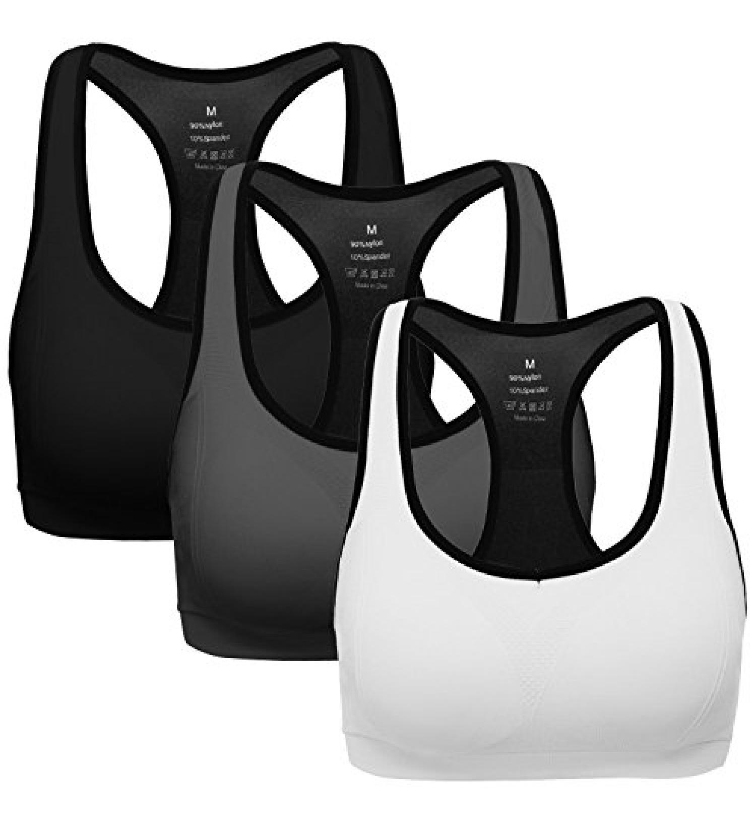 Mirity Women Racerback Sports Bras - High Impact Activewear Gym Bra Set - Black/Grey/White - Medium - Buy Online on GoSupps.com