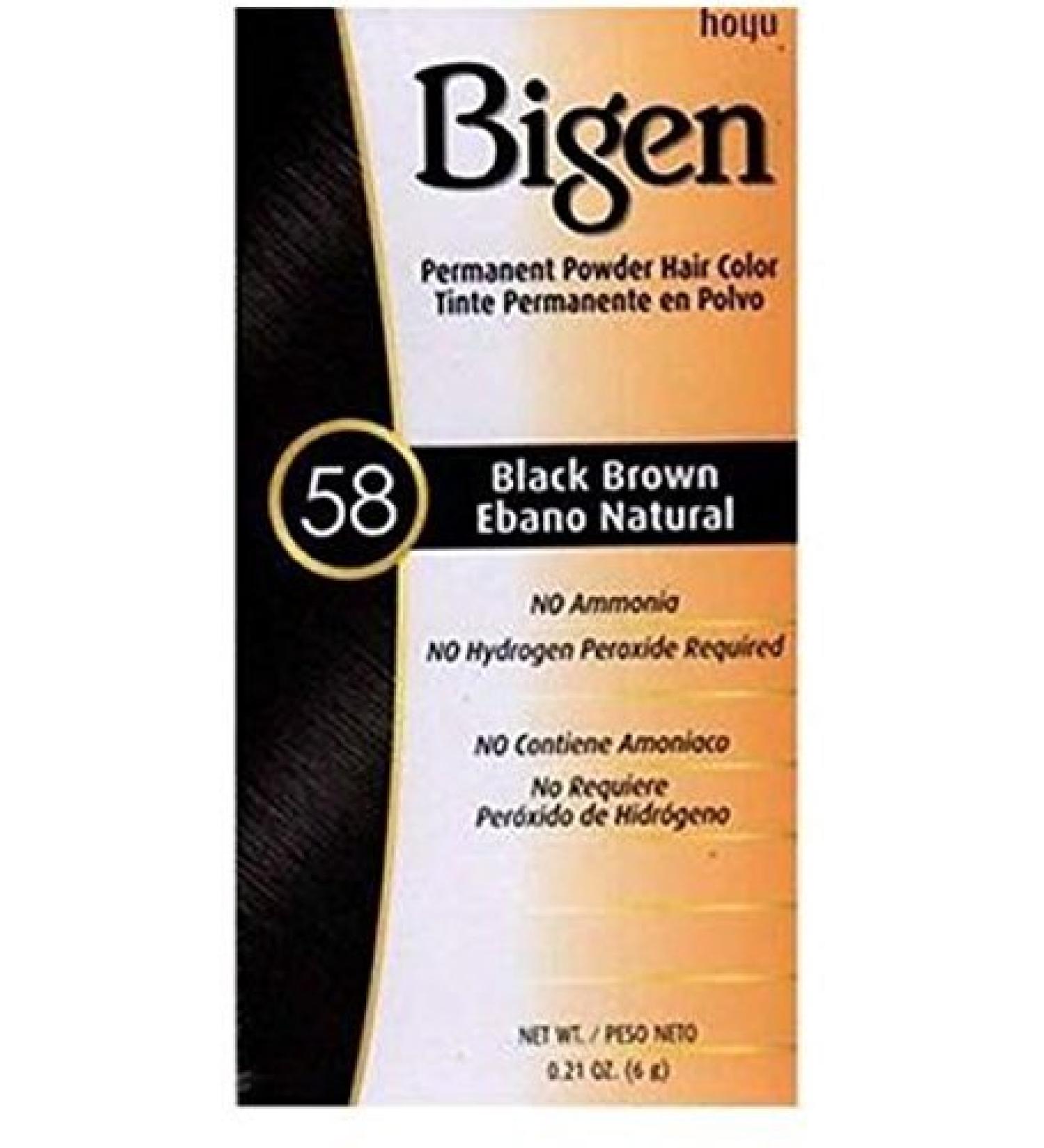 Bigen Permanent Powder Hair Color 58 Black Brown 1 ea (Pack of 4) 58 Black Brown 0.21 Ounce (Pack of 4)