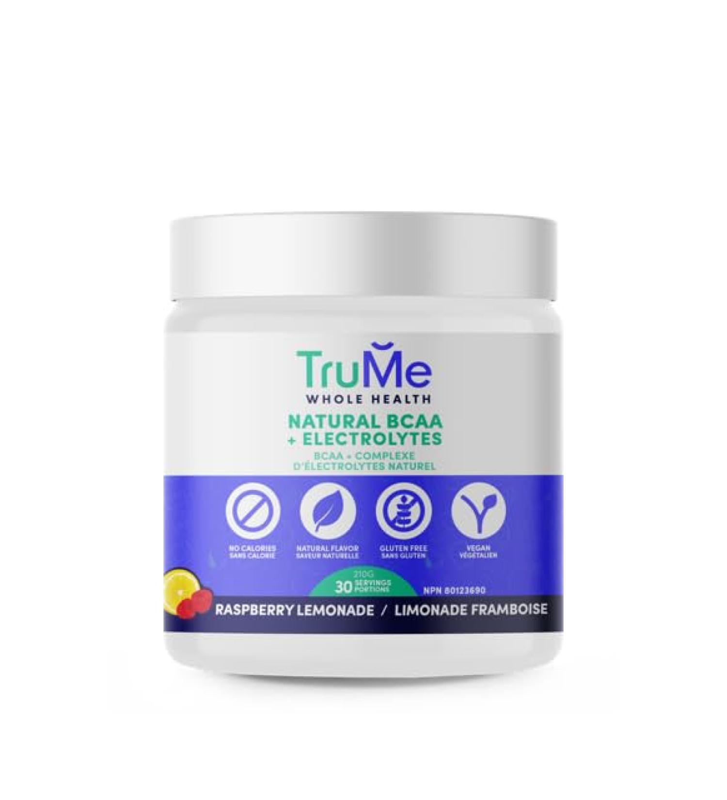 TruMe BCAA Powder Amino Acids Supplement - Raspberry Lemonade - Stim Free Pre Workout Powder - Electrolytes No Sugar - Hydration Powder for Muscle Recovery - 30 servings - Buy Online on GoSupps.com