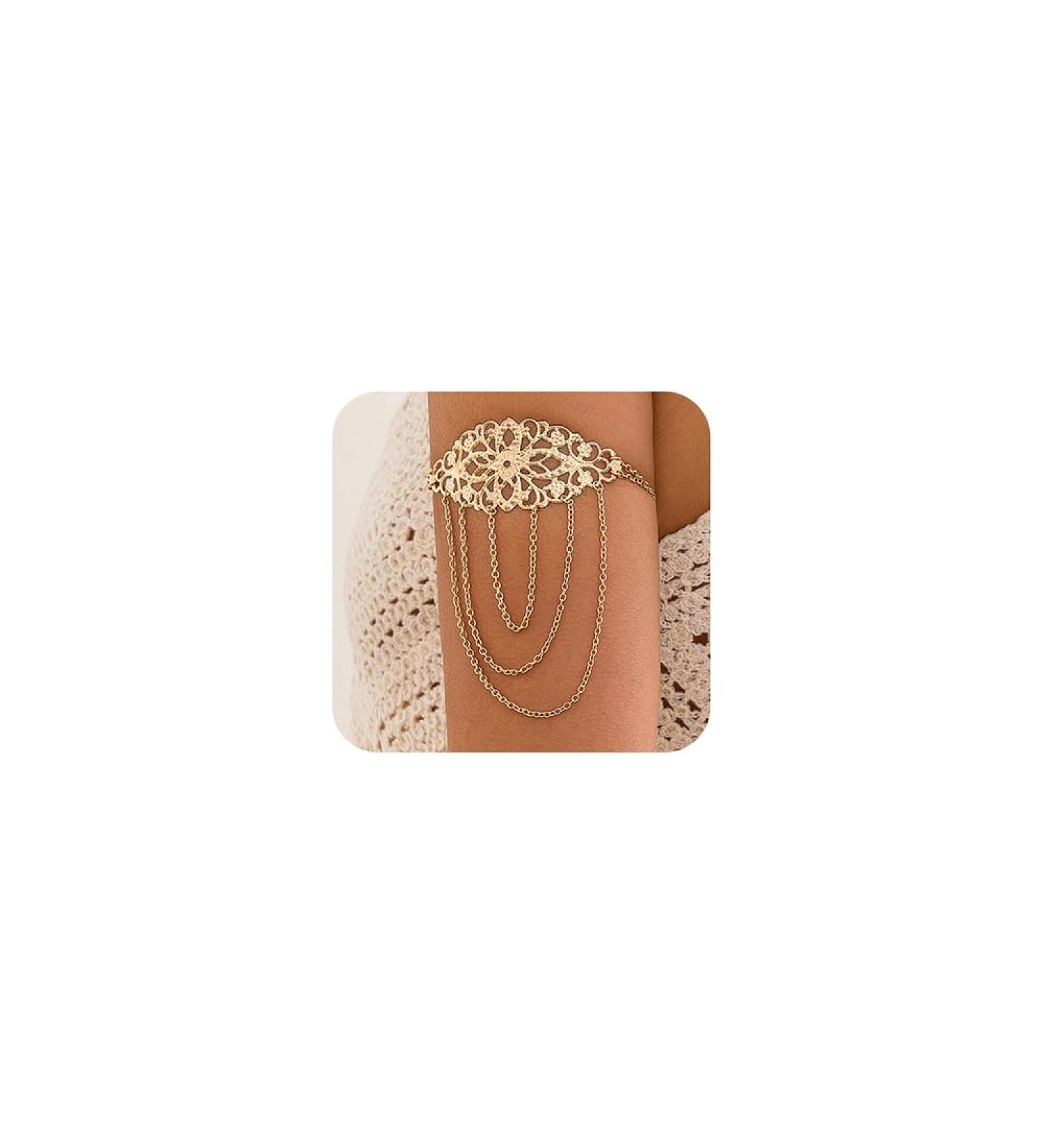 Xerling Boho Hollow Flower Arm Bracelet - Tassel Armband Jewelry for Women | Gold | Halloween Costume Accessory - Buy Online on GoSupps.com