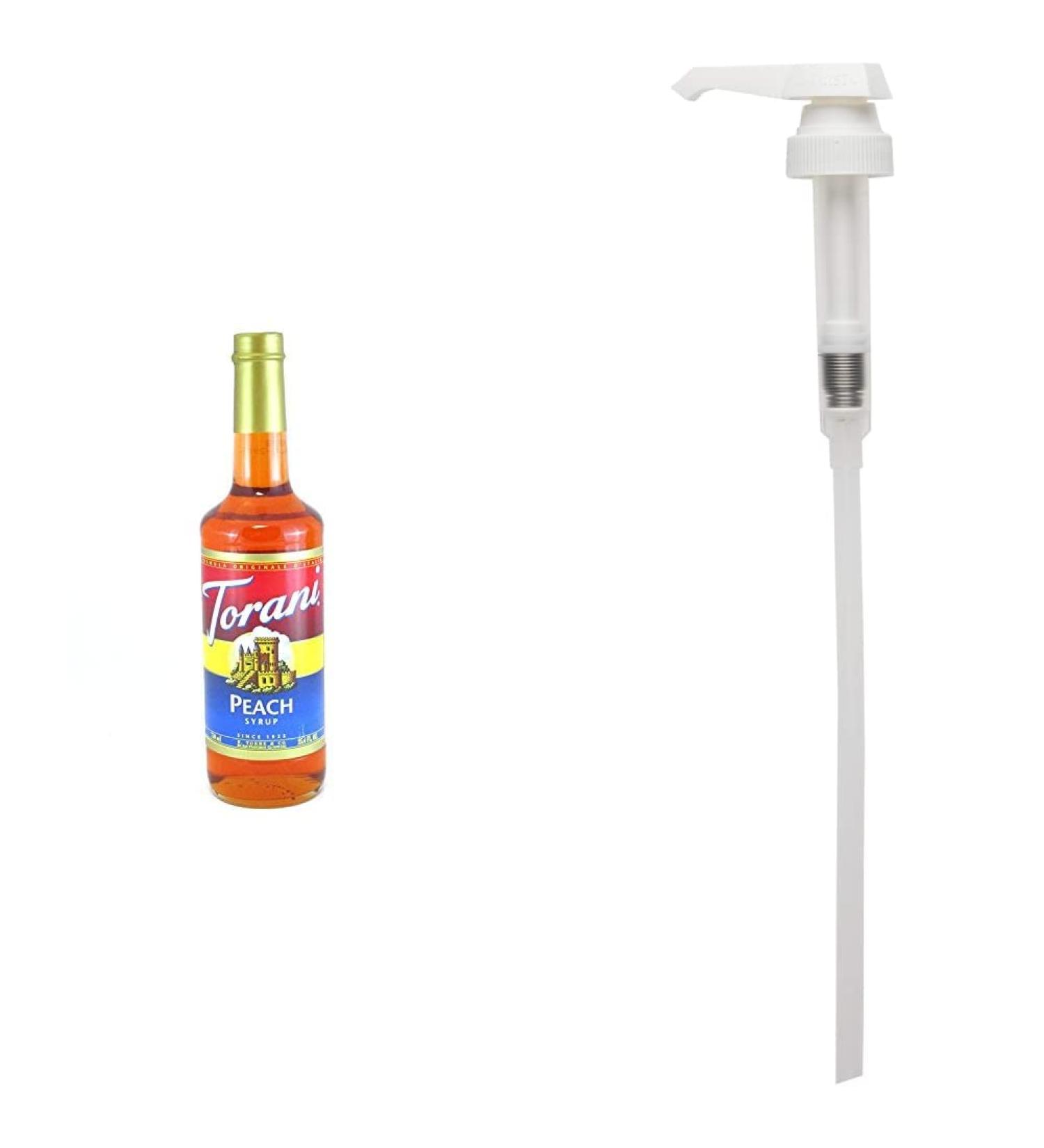 Torani Peach Flavor Syrup 750ml & Flavored Flavour Syrup Pump for 750ml Flavor Syrup + Syrup Pump - Buy Online on GoSupps.com