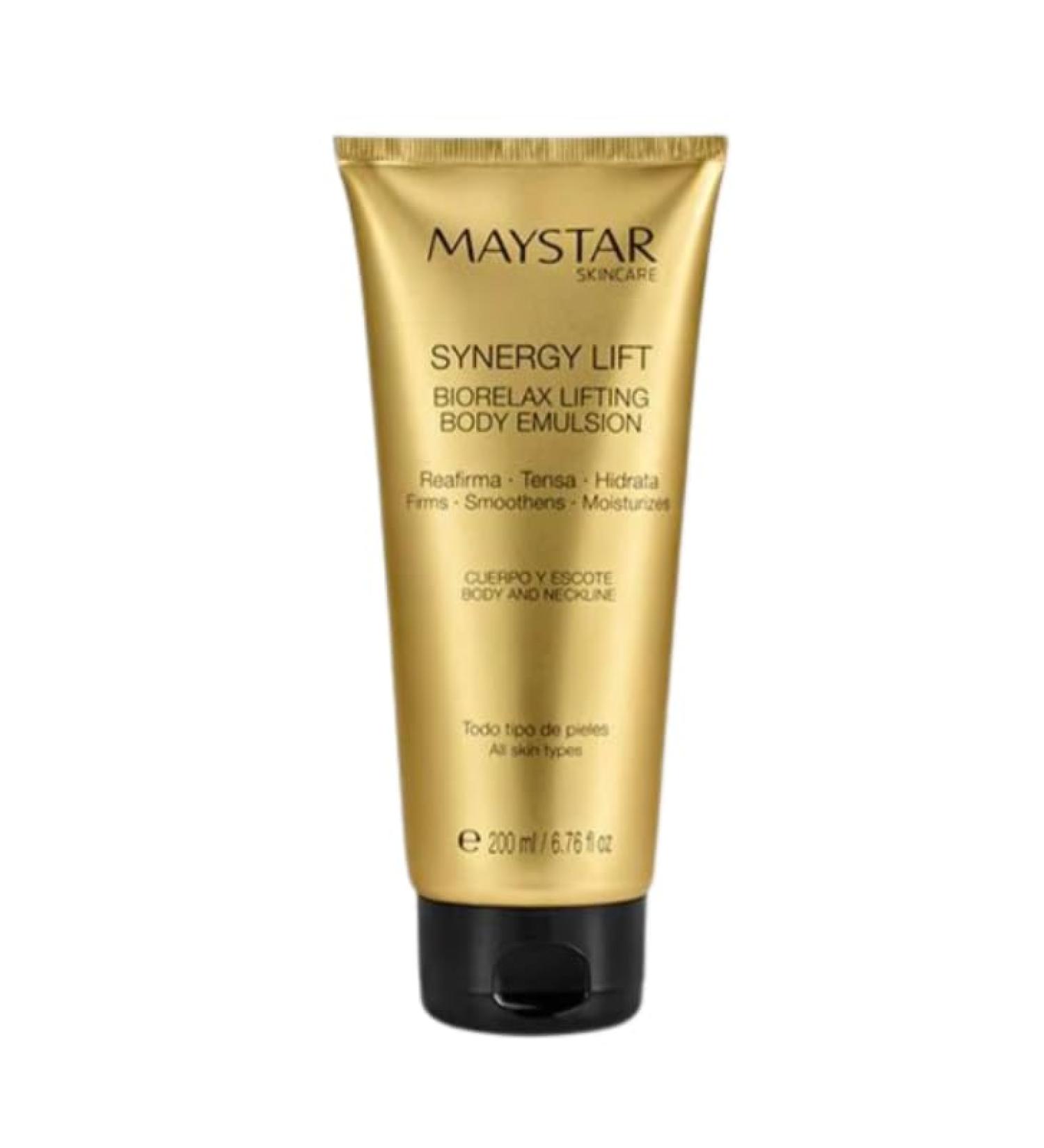 MAYSTAR MAYSTAR Skincare SYNERGY LIFT BIORELAX LIFTING BODY EMULSION 200 ml. Light emulsion with a melting texture that absorbs quickly leaving skin soft and silky.