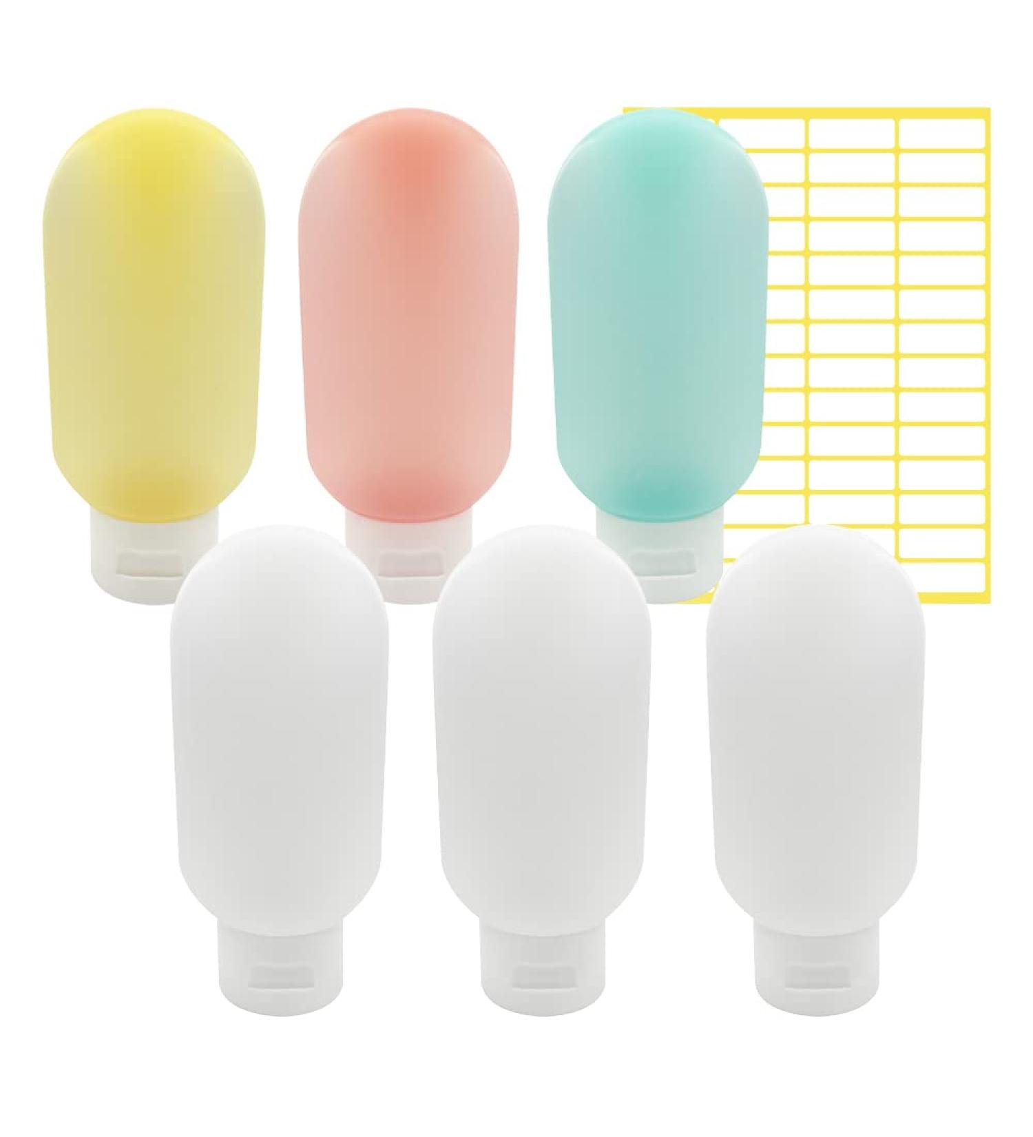 HLIWS 6 Pcs 60ml Travel Leak Proof Refillable Bottles Frosted Travel Containers for Lotion Liquid Shampoos with 56 pcs Labels(1 Red 1 green 1 yellow + 3 white) Coloured Dispenser Bottle - 6 - Buy Online on GoSupps.com
