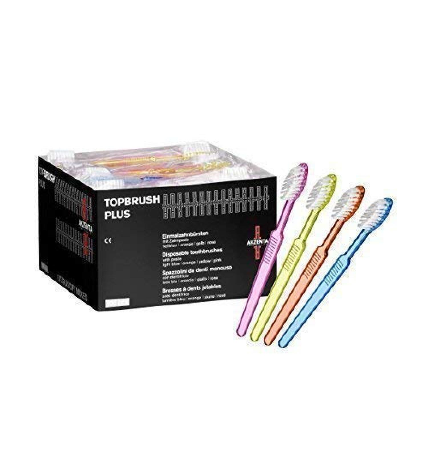 100 TOP BRUSH PLUS Disposable Toothbrushes - Mixed Colors Ultrasoft Bristles by Akzenta | International Shipping Available - Buy Online on GoSupps.com