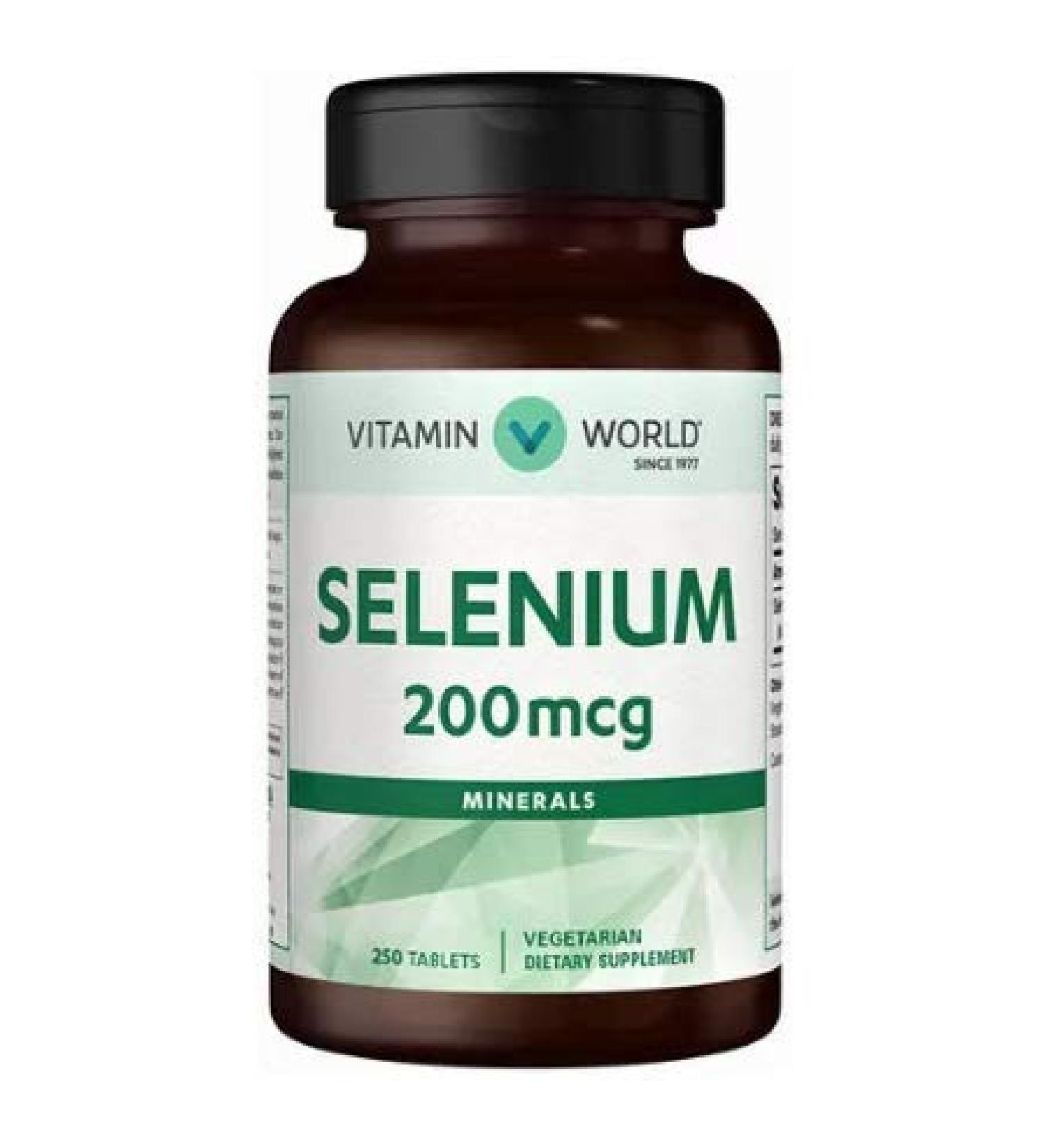 Vitamin World Selenium 200 mcg.Vegetarian Dietary Supplement 250 Tablets