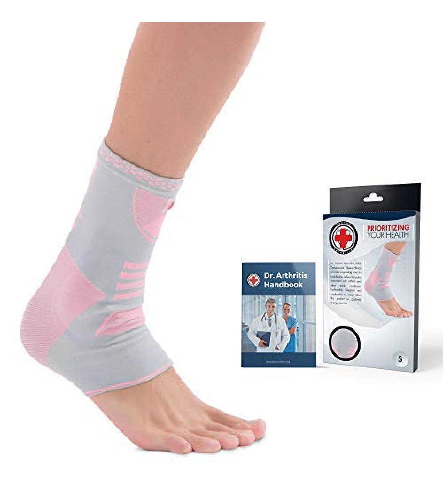 Doctor Developed Ankle Brace & Compression Sleeve | Ankle Support with Silicon Gel Pad & Handbook - Pink/Grey M - Buy Online on GoSupps.com