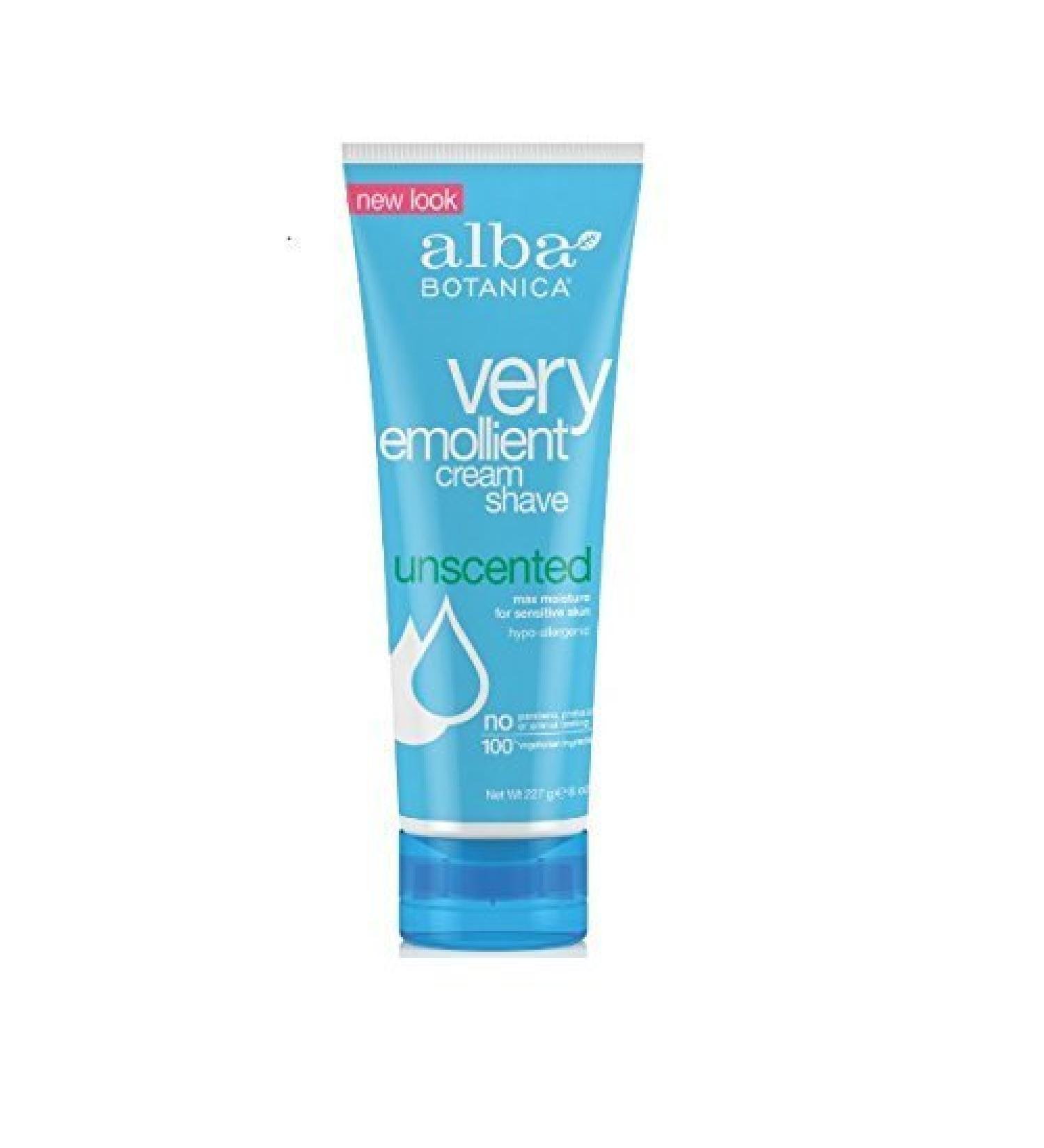 Alba Botanica Very Emollient Shaving Cream Uncented for Sensitive Skin for Unisex, 8 Ounce by Alba Botanica