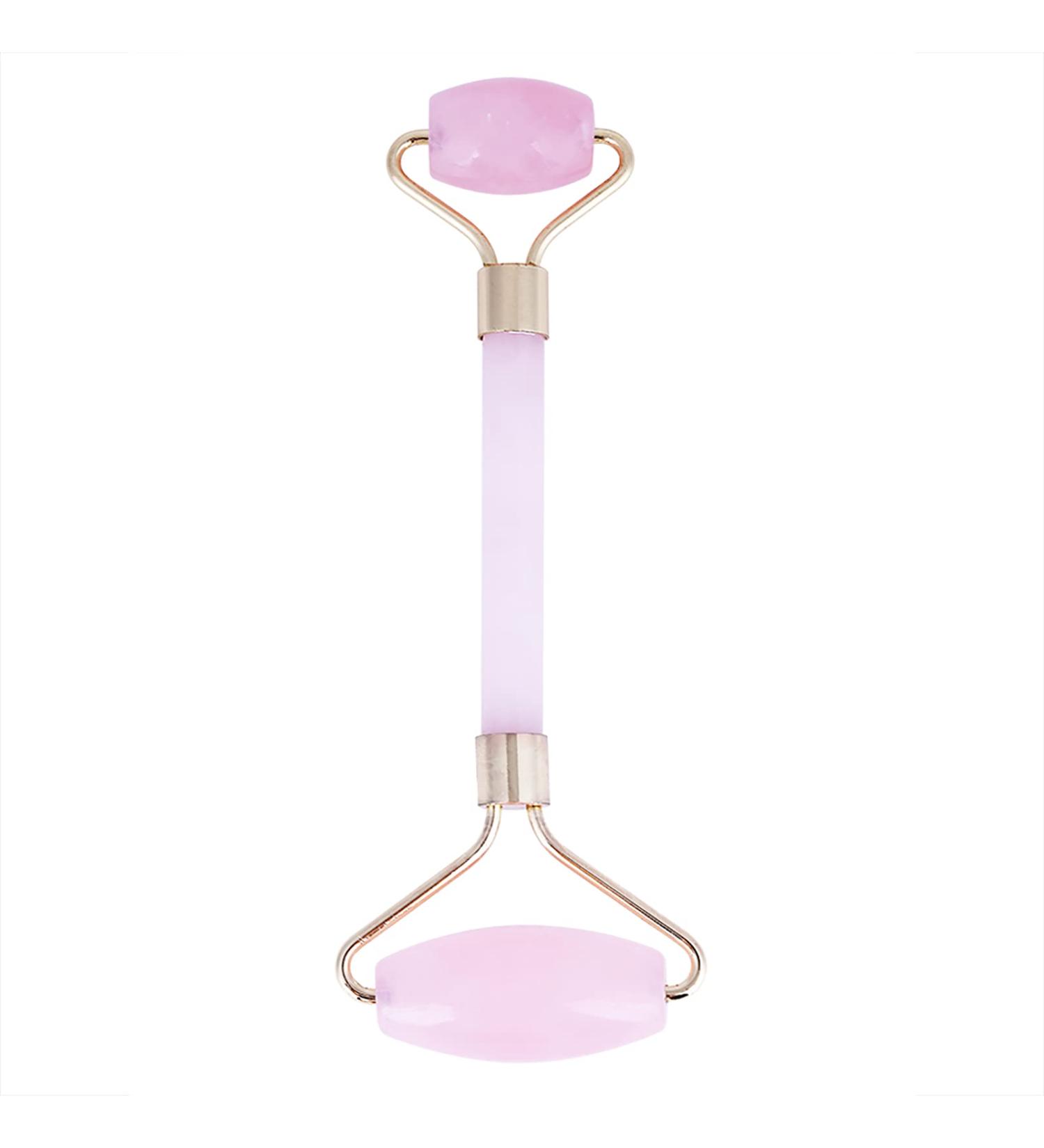 Rose Quartz Massage Roller - Double-Head Face Scooter | Crystal & Jade Skin Care Device for Wrinkle Removal & Slimming - Gold Edition - Buy Online on GoSupps.com