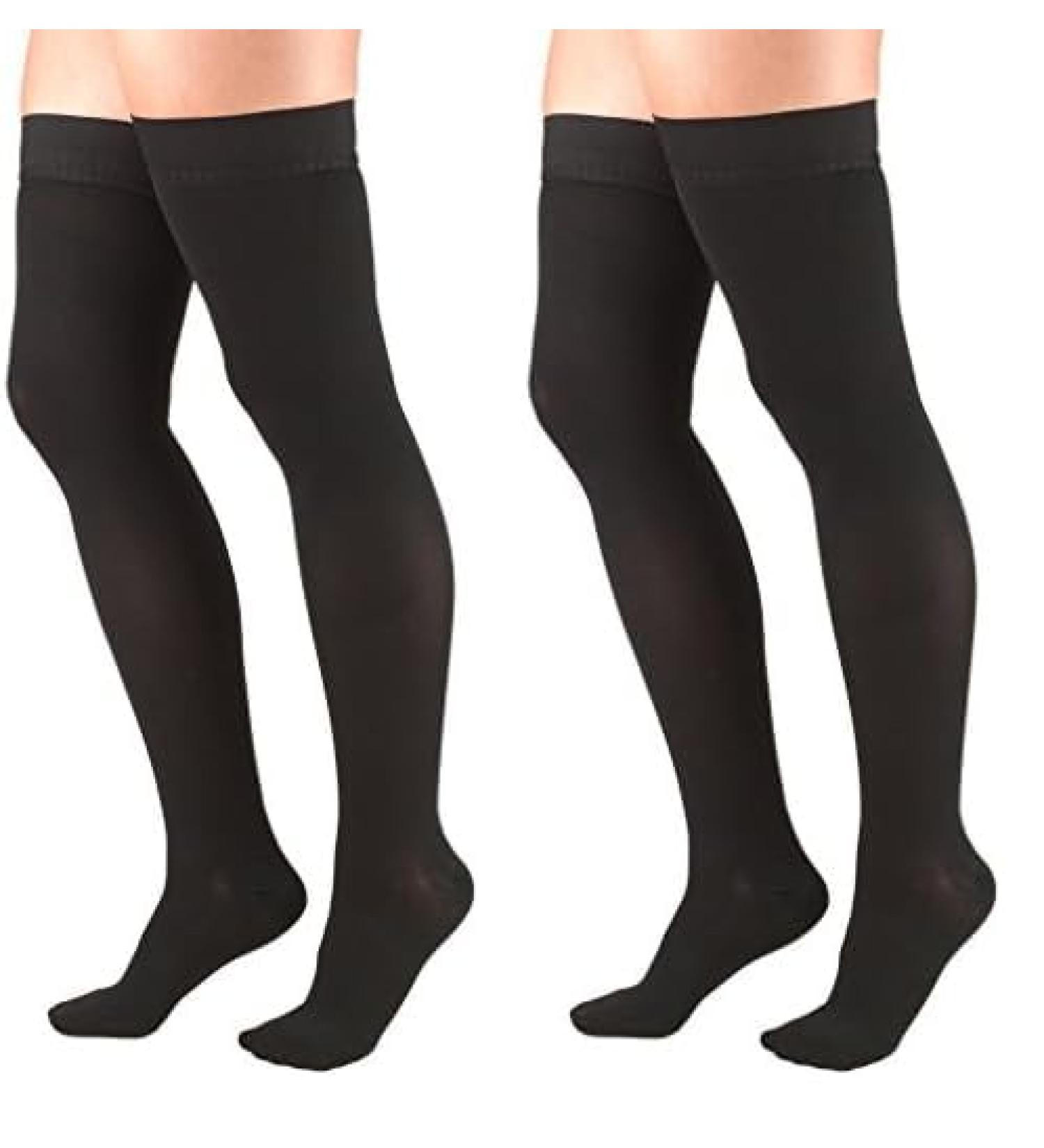 Truform Thigh High Compression Stockings 30-40 mmHg for Men & Women - Dot-Top Closed Toe - Black Medium (2 Pairs) - International Shipping Available - Buy Online on GoSupps.com