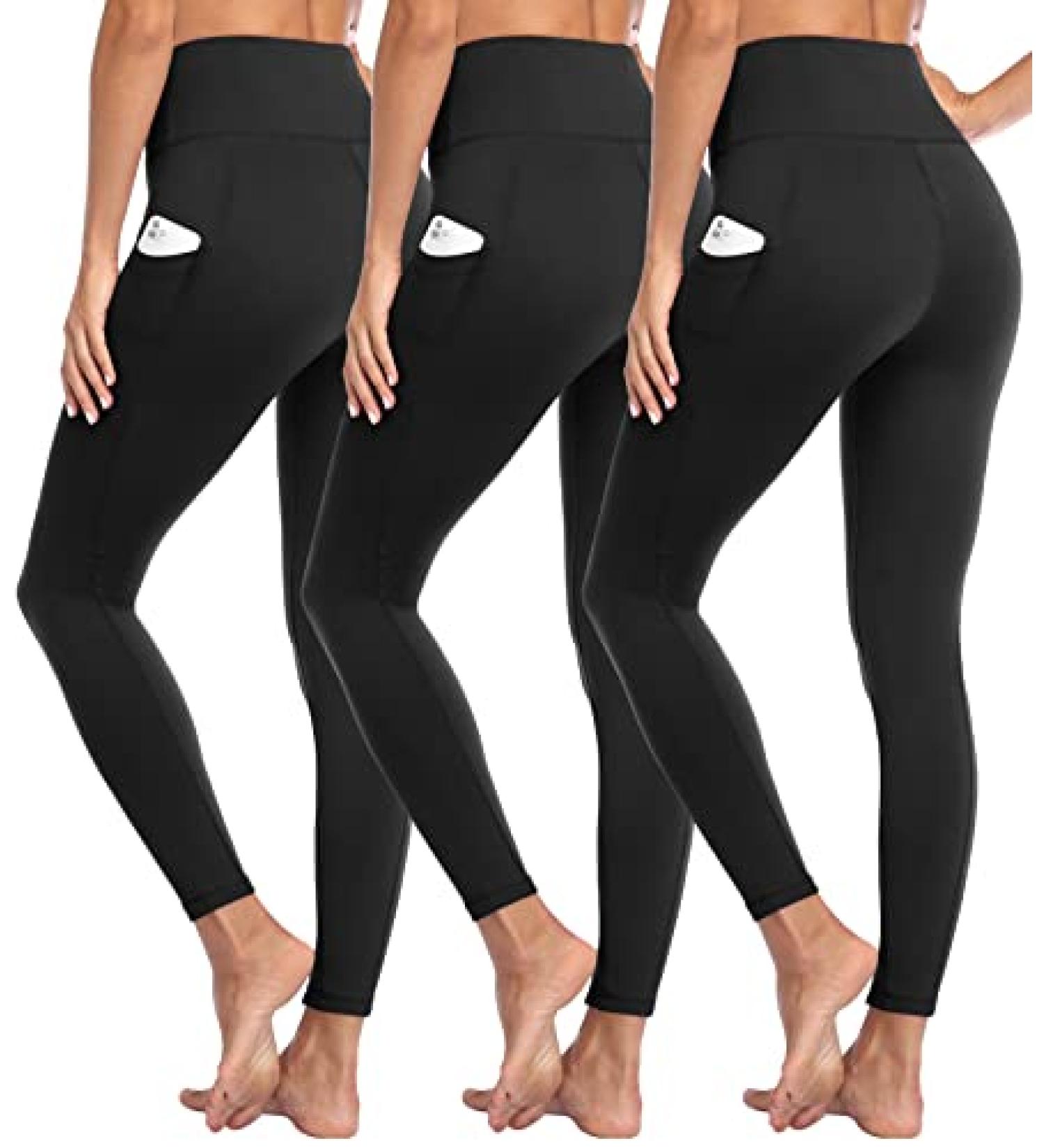 GAYHAY 3 Pack High Waisted Leggings with Pockets for Women - Tummy Control Yoga Pants, Black, Large-X-Large - Buy Online on GoSupps.com
