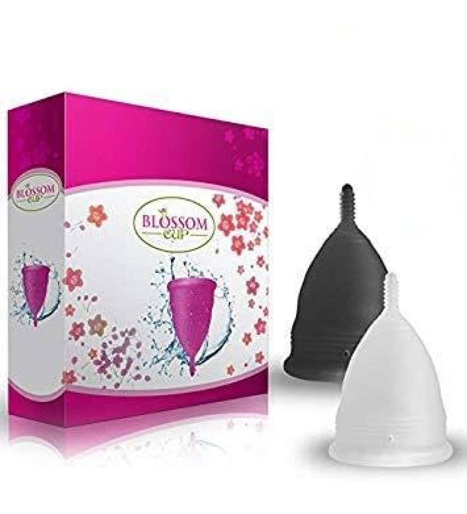 Blossom Menstrual Cup - Reusable Silicone Period Cup Set (Small White & Large Black) | Eco-Friendly Alternative to Tampons | Comfortable & Safe Menstrual Care - Buy Online on GoSupps.com