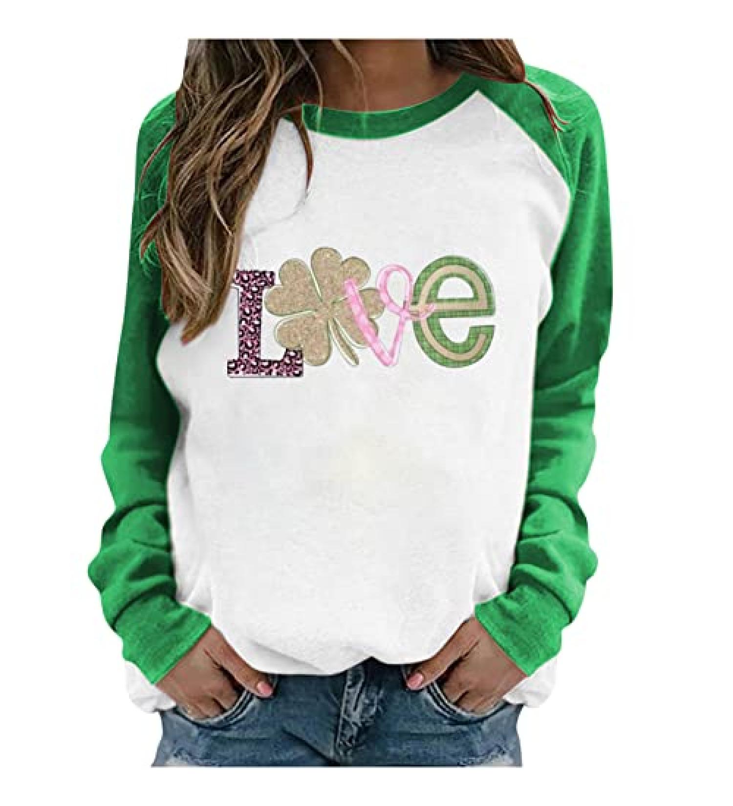 St. Patrick's Day Women's Crewneck Sweatshirt | Long Sleeve Blouse | Clover Gnome Graphic Tee | Irish Girls Green Sweatshirt - Small - Buy Online on GoSupps.com