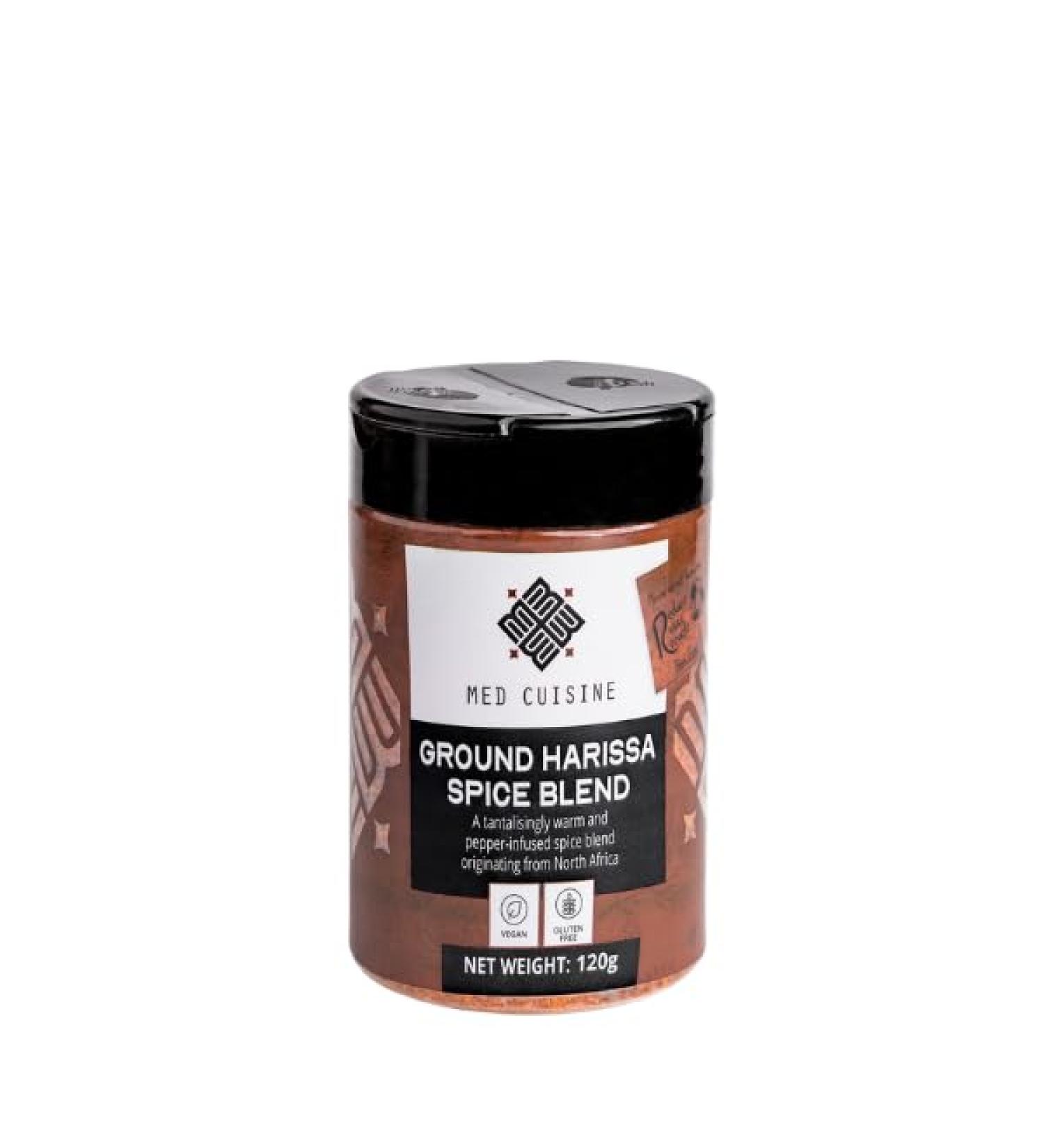 Med Cuisine Harissa Spice 120gr Shaker - Finely Ground Harissa Spice Mix & Seasoning - Perfect for Hummus, BBQ Rubs, and Marinades - Vegan & Non-GMO - 120g - Buy Online on GoSupps.com