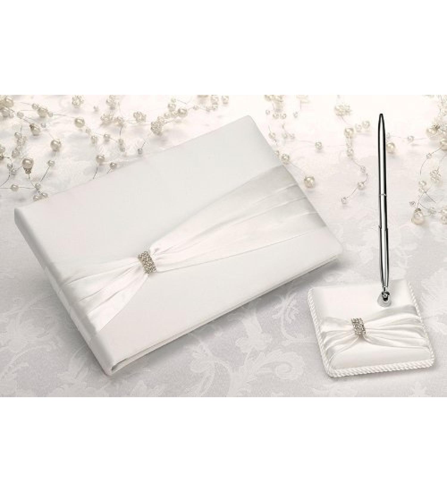 Cream Sash Guest Book with Pen Set