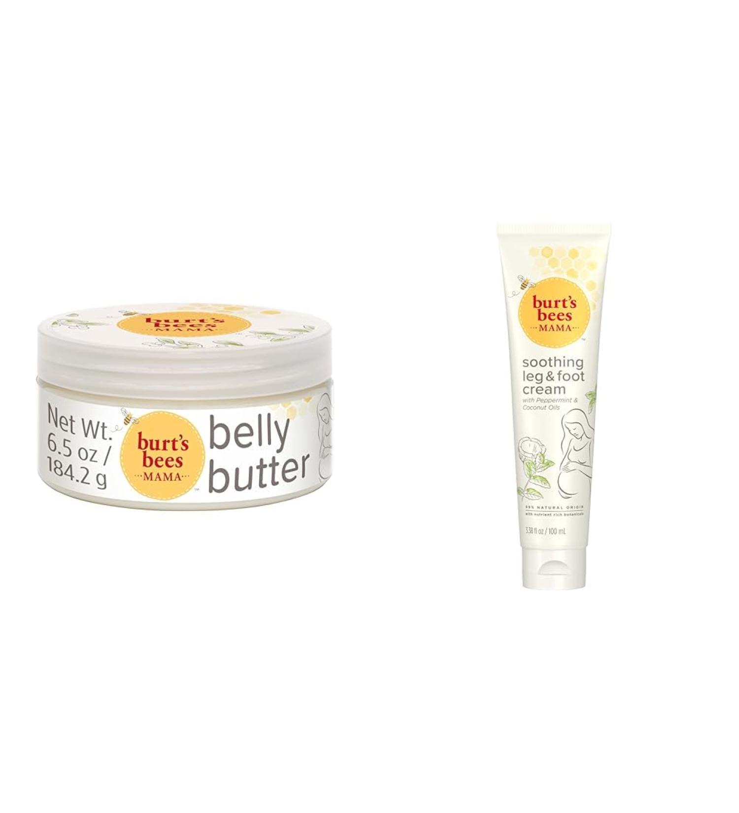 Burt's Bees Mama Bee Belly Butter Leg & Foot Cream - Pregnancy Stretch Mark Prevention Cream 6.5 Oz Tub & 3.38 Oz Foot Cream - Buy Online on GoSupps.com